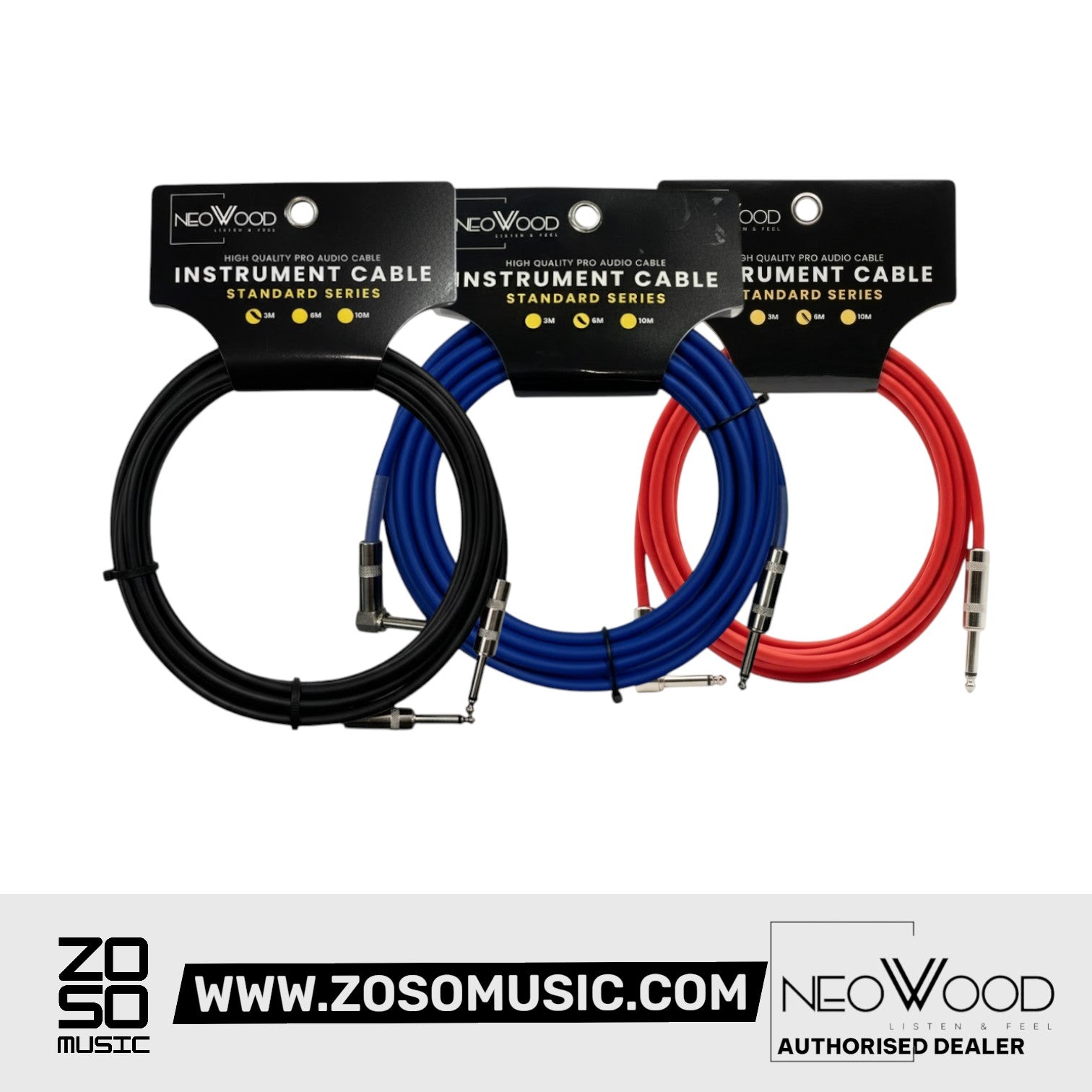 Neowood AMO002 3 & 6 Meter QTR- Right Angled QTR Instrument Cable |  NEOWOOD |  CABLES |  Zoso Music