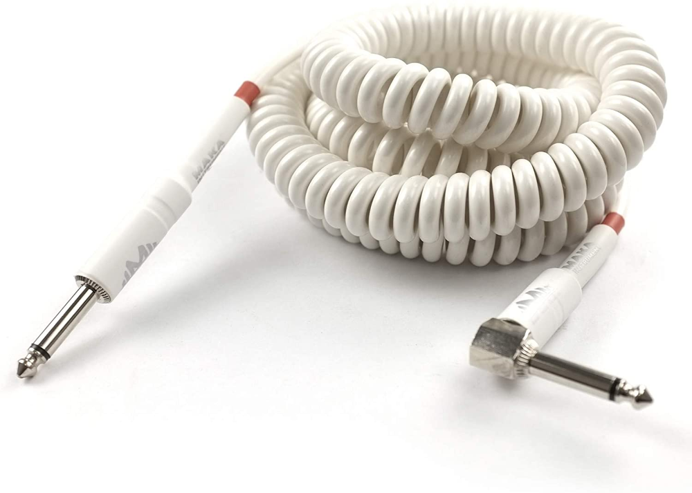 SONICAKE VGC-50 Instrument Coiled Cable 32Feet/10M (1/4 Right Angle to Straight) - White