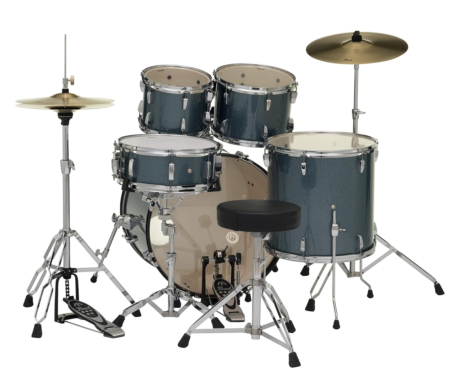 Pearl Roadshow Drum Set 5-Piece Complete Kit W/out Cymbals and Stands, Aqua Blue Glitter |  PEARL |  DRUM-ACOUSTIC |  Zoso Music