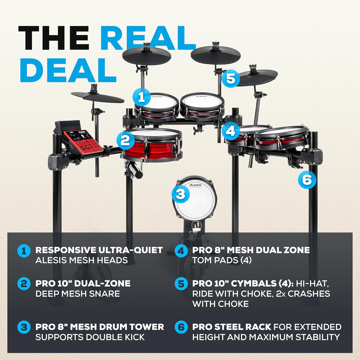 Alesis Nitro Pro XL 10-Piece Electronic Drum Kit With Mesh Heads & Bluetooth