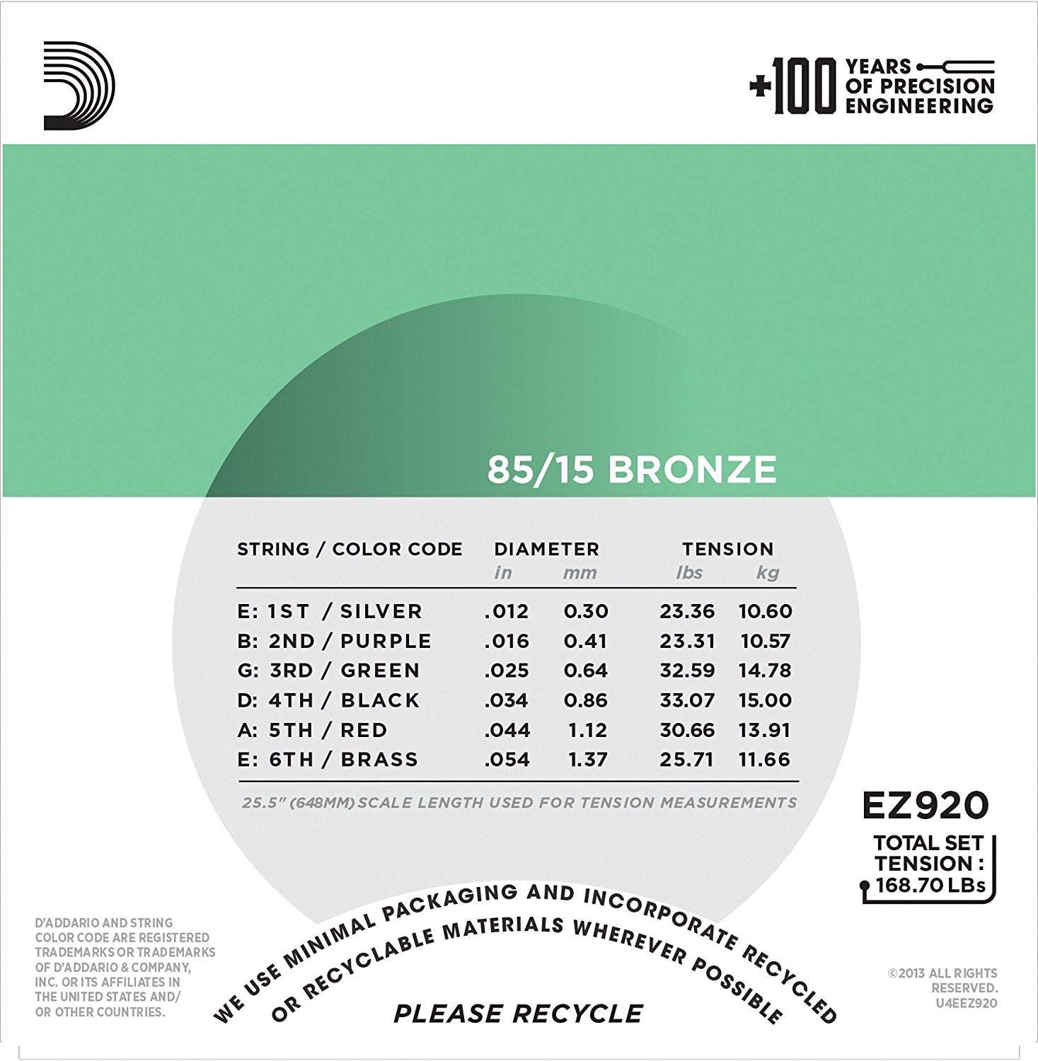 D'ADDARIO EZ920 85/15 GREAT AMERICAN BRONZE, MEDIUM LIGHT, 12-54 | D'ADDARIO , Zoso Music