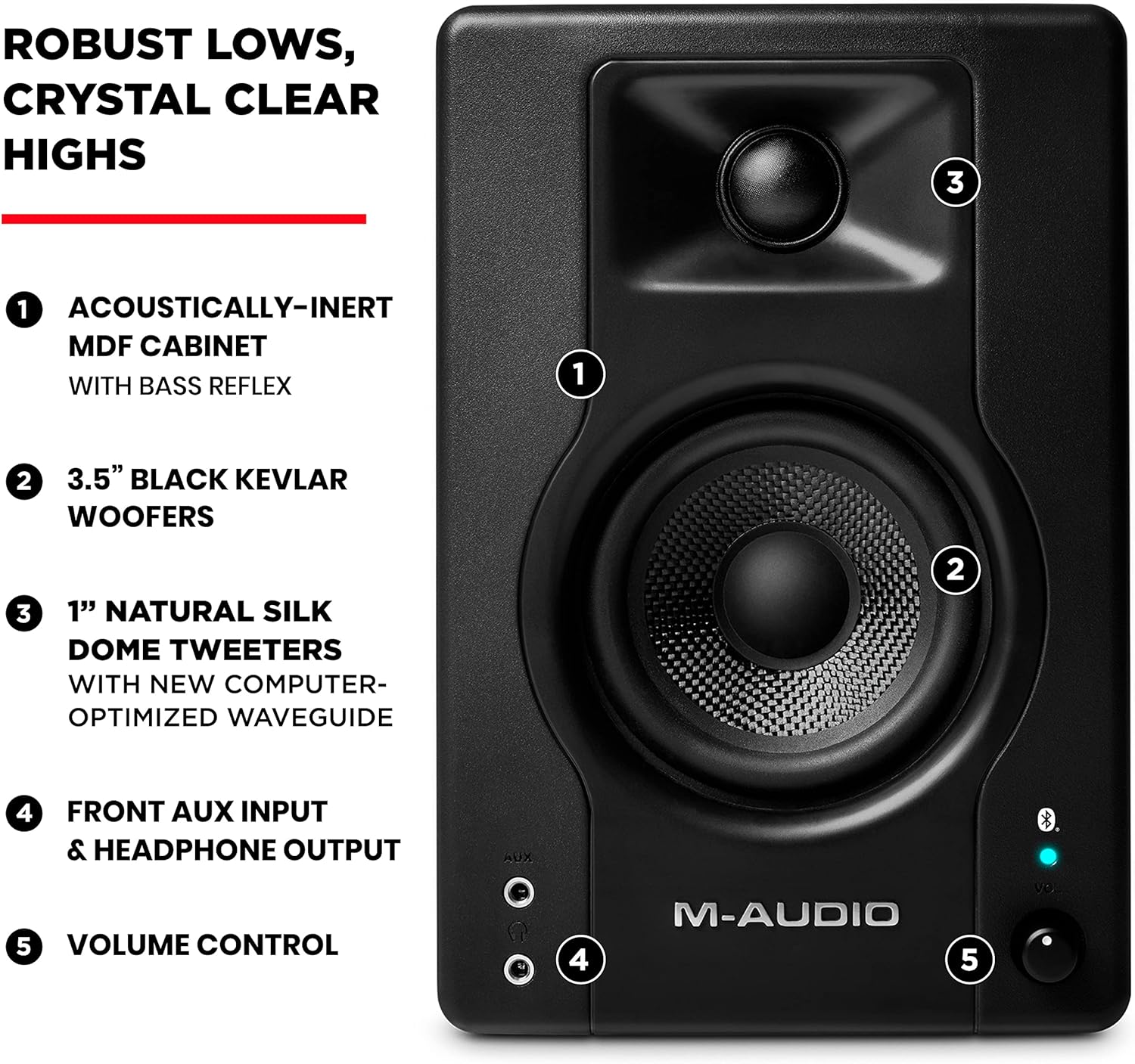M-Audio BX3 BT 3.5-inch Bluetooth Multimedia Monitors - Pair |  M-AUDIO |  STUDIO MONITOR |  Zoso Music