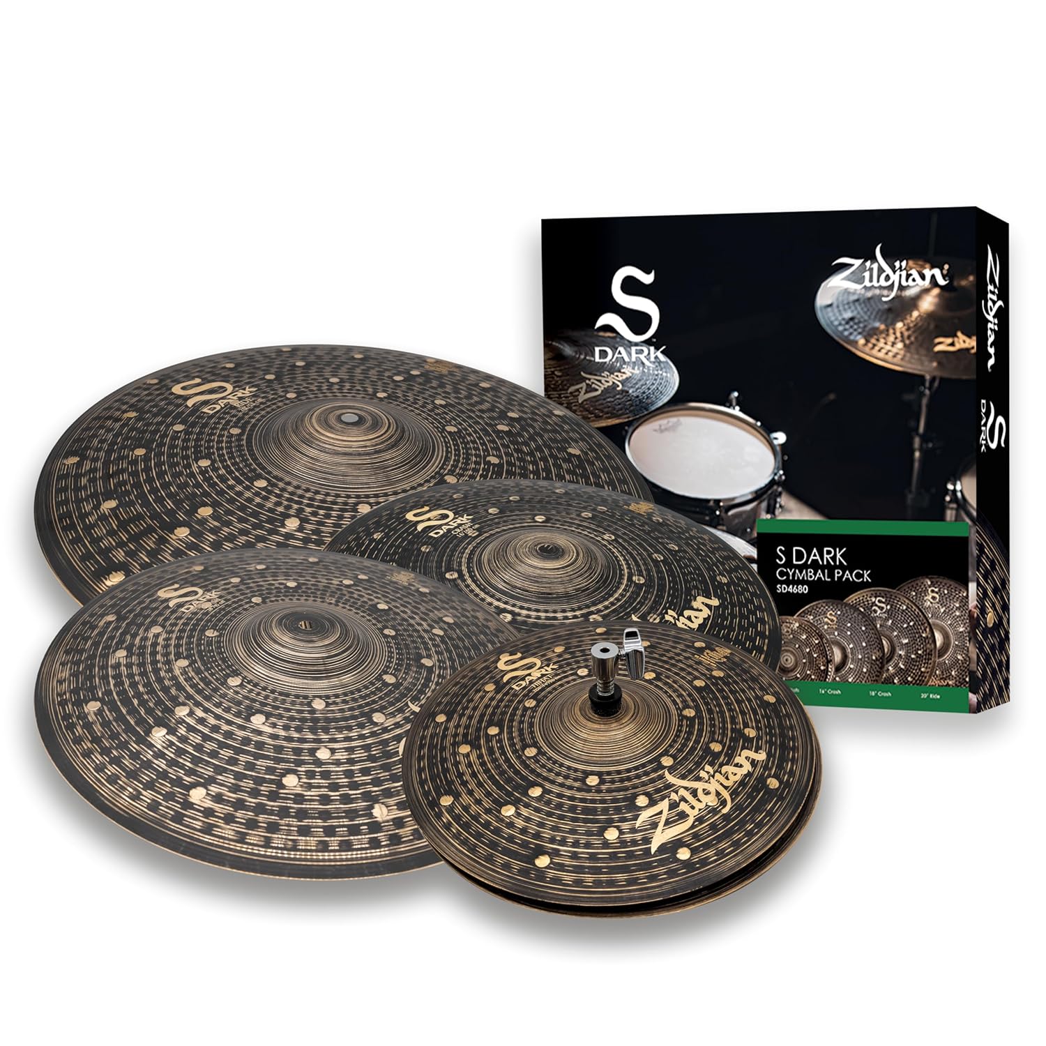 Zildjian SD4680 S Dark Cymbal Pack - 14" Hi-hats, 16" and 18" Crashes, and 20" Ride | Zoso Music Sdn Bhd