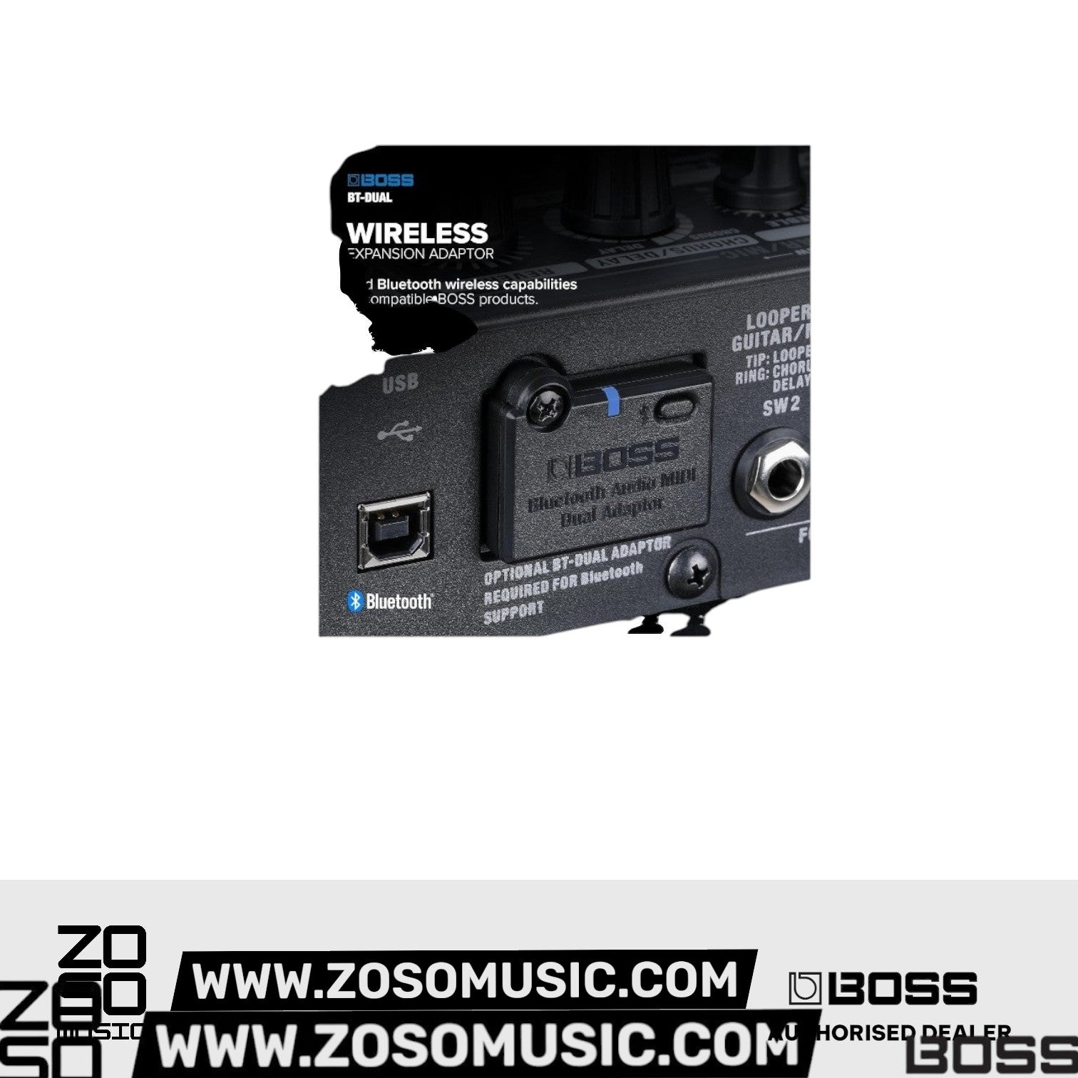 Boss BT-Dual - Bluetooth Audio MIDI Dual Adapter |  BOSS |  MIDI INTERFACES |  Zoso Music
