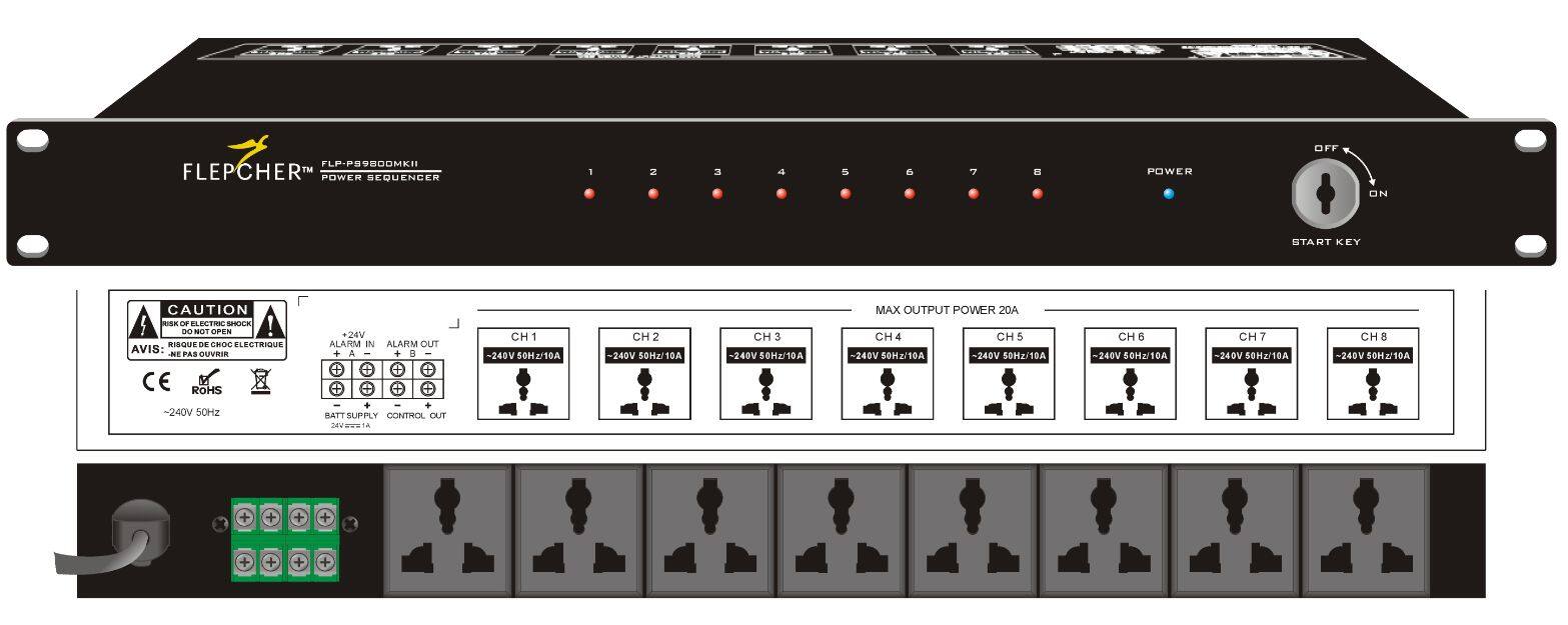 Flepcher PS 9800MKII 8 Channel Power Control Sequencer |  FLEPCHER |  PHANTOM POWER SUPPLY |  Zoso Music