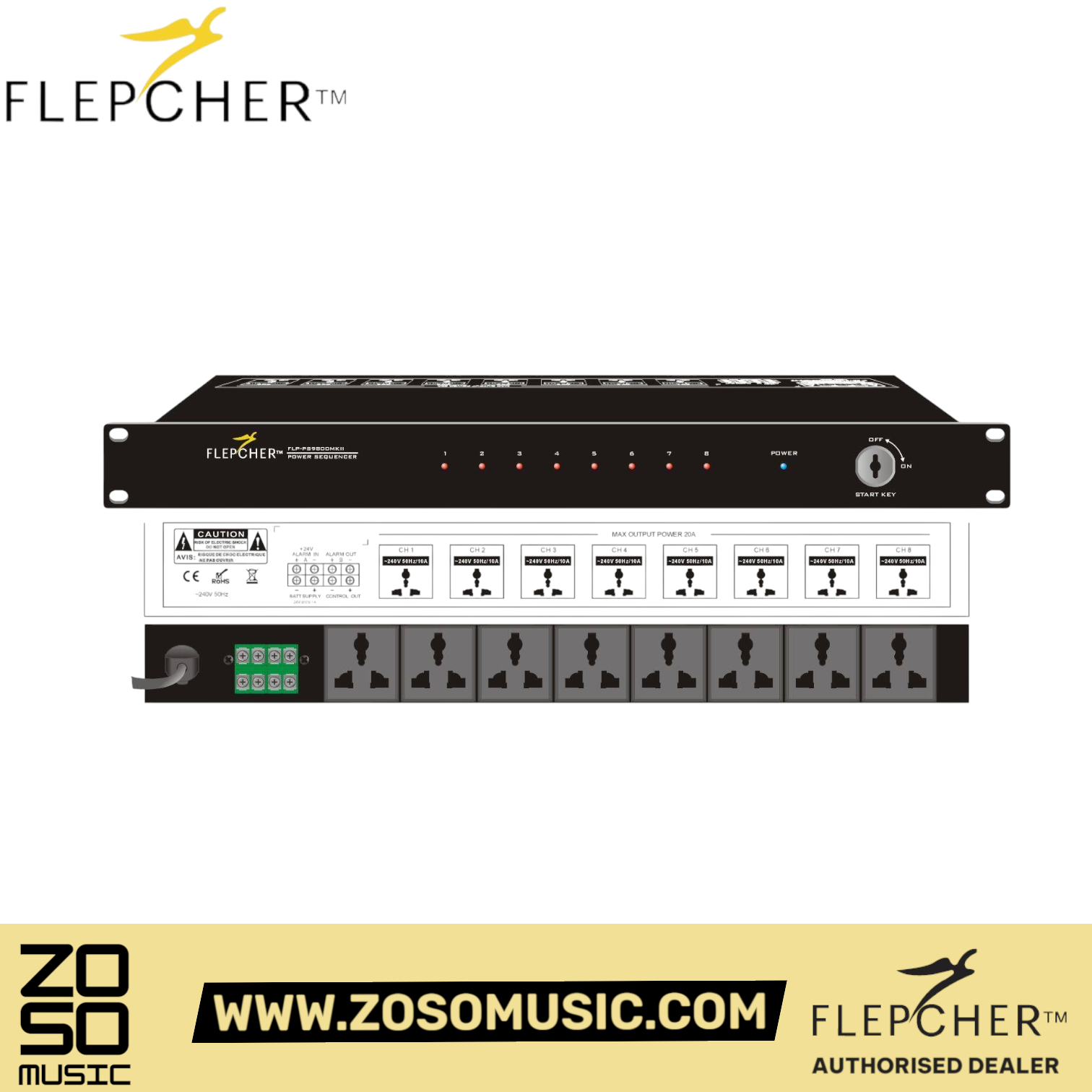 Flepcher PS 9800MKII 8 Channel Power Control Sequencer |  FLEPCHER |  PHANTOM POWER SUPPLY |  Zoso Music