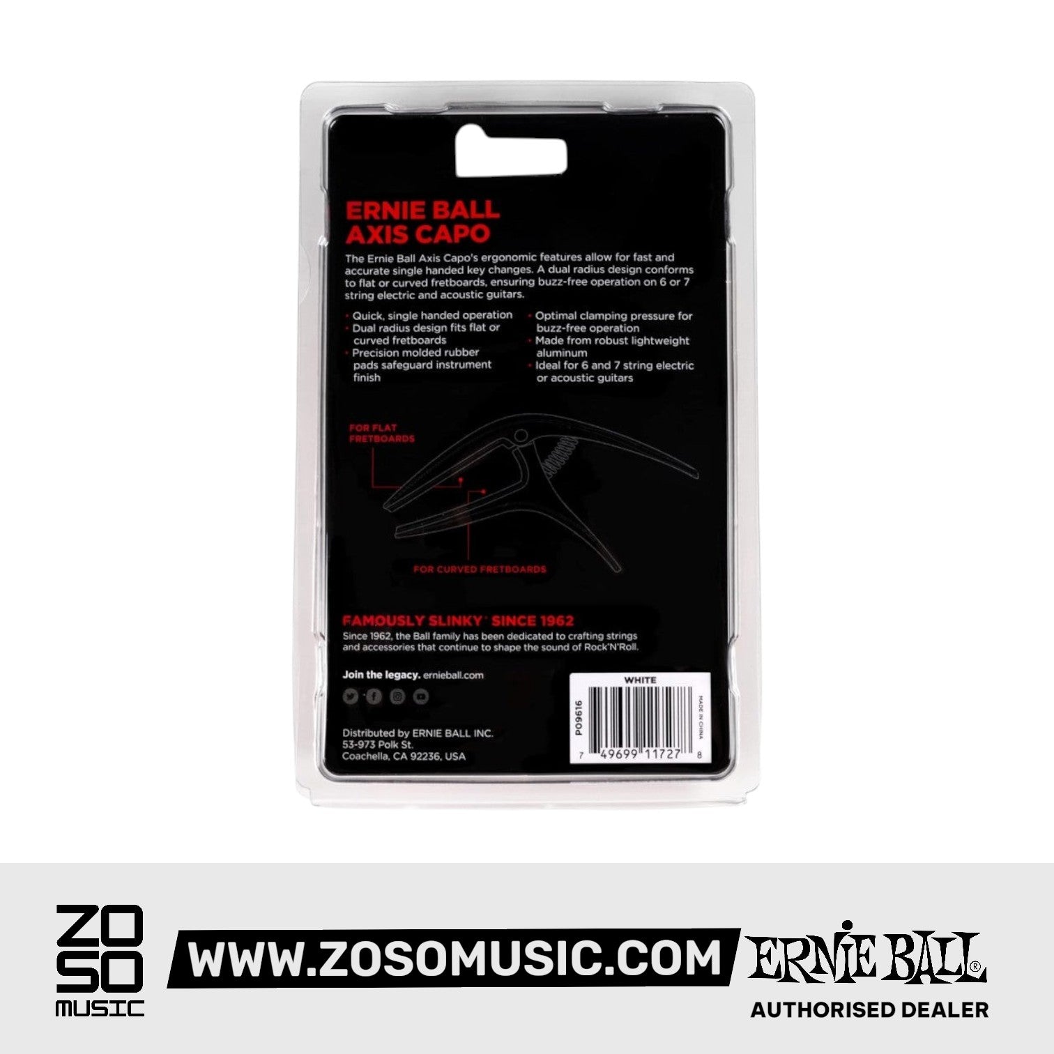 Ernie Ball P09610 Axis Capo, White |  ERNIE BALL |  CAPO |  Zoso Music