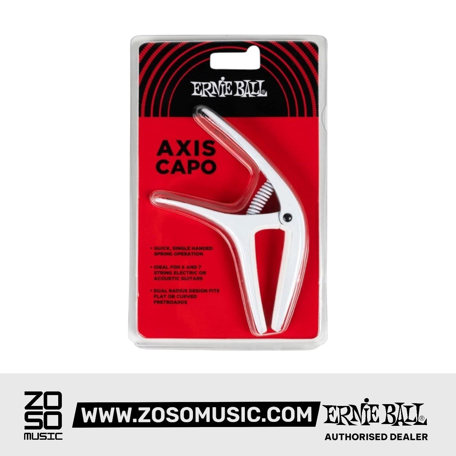 Ernie Ball P09610 Axis Capo, White |  ERNIE BALL |  CAPO |  Zoso Music