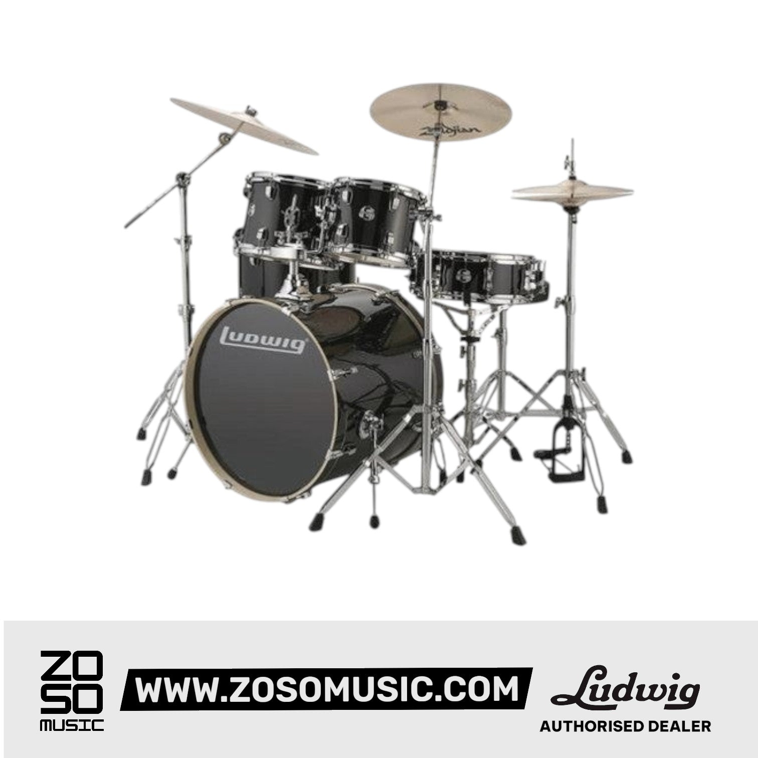 Ludwig Lc16511 Accent Drive 5-piece Drums Set W/hardware, Throne & Cymbal Color Black Cortex (Full Set) | Zoso Music Sdn Bhd