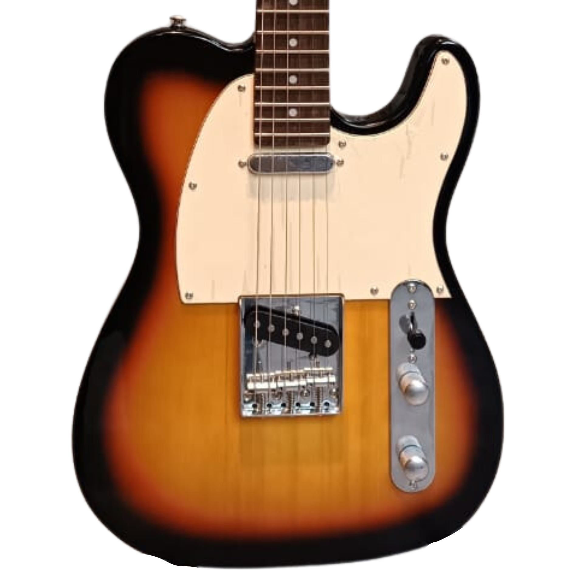Classic Telecaster Electric Guitar with Single-Coil Pickups, Maple Neck, Alder Body, and Vintage Sunburst Finish.