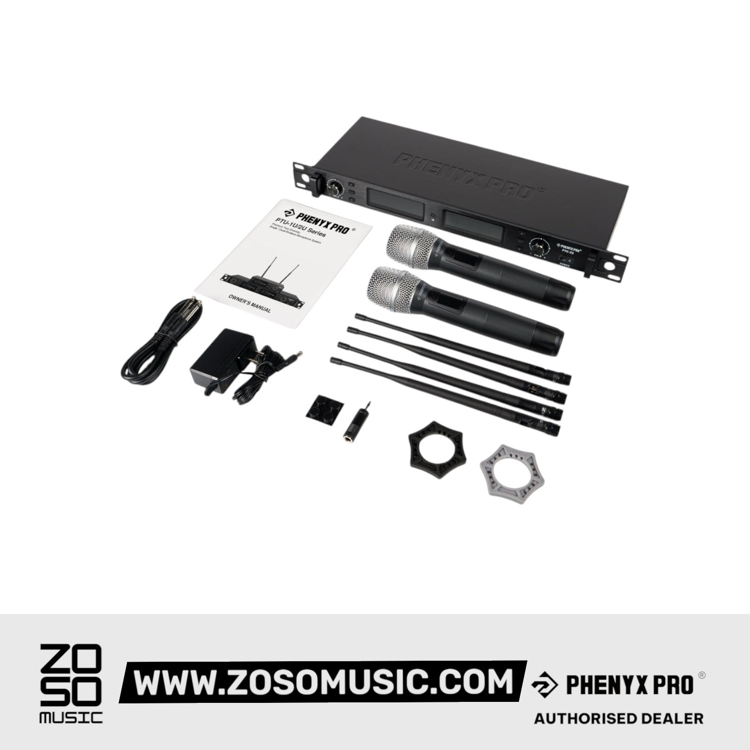Phenyx Pro PTU-2U-2H Wireless Microphone System, True Diversity Dual Cordless Microphone Set |  PHENYX PRO |  WIRELESS-ANTENNA |  Zoso Music
