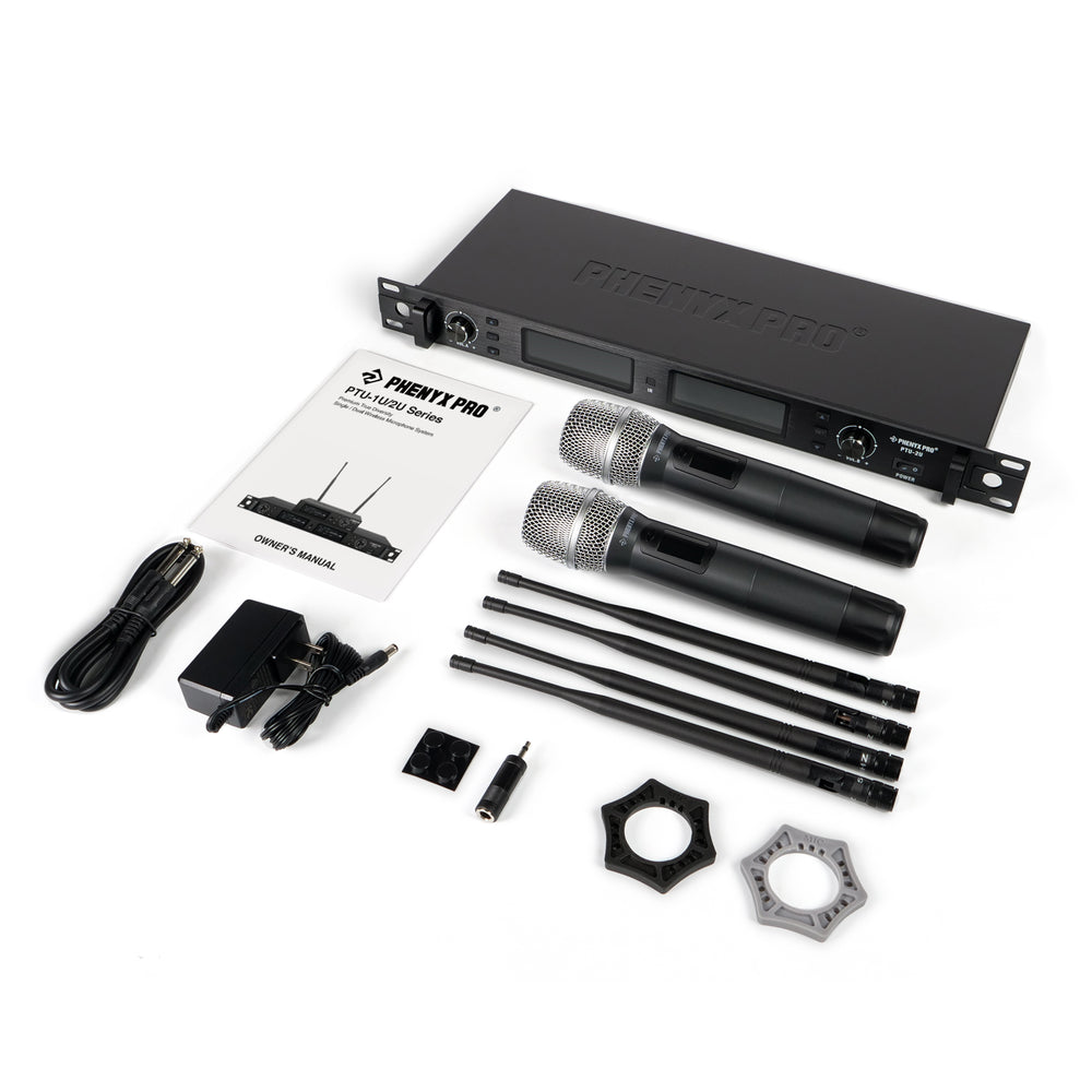 Phenyx Pro PTU-2U-2H Wireless Microphone System, True Diversity Dual Cordless Microphone Set