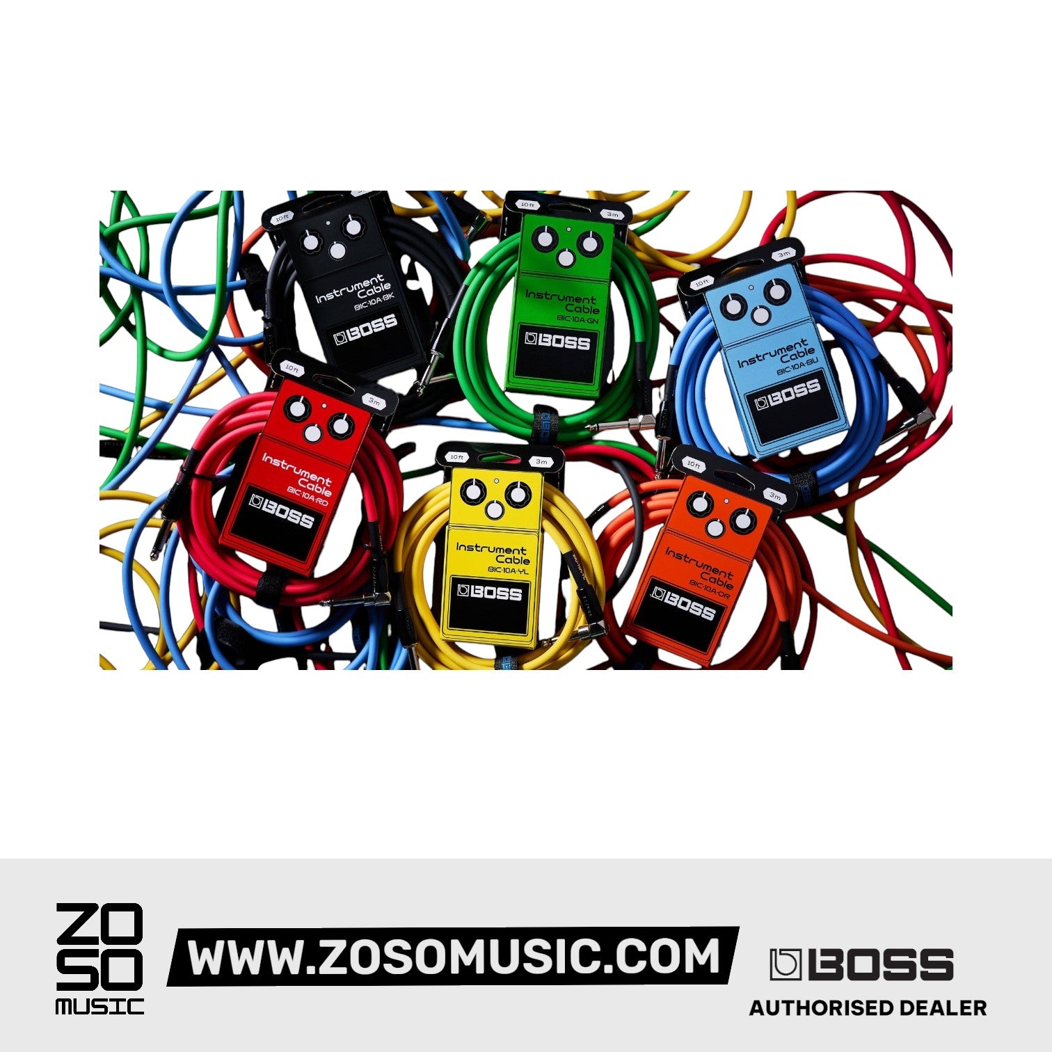 BOSS BIC-10A 10FT Straight to Right Angle Instrument Cable |  BOSS |  CABLES |  Zoso Music