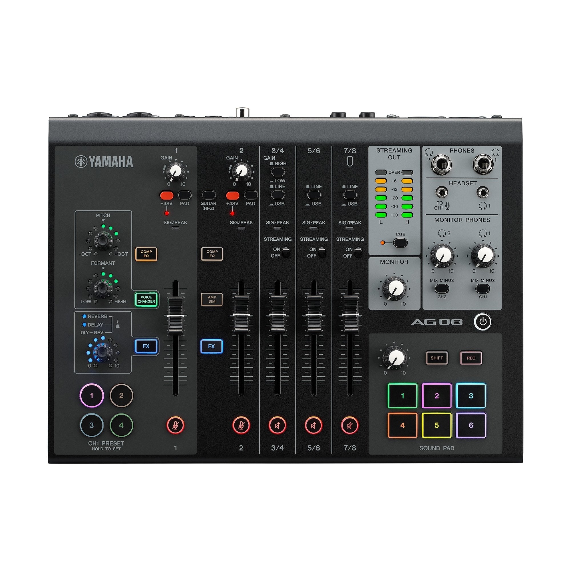 Yamaha AG08 8-channel Mixer / Audio Interface / Podcast - Black |  YAMAHA PRO AUDIO |  AUDIO INTERFACE |  Zoso Music