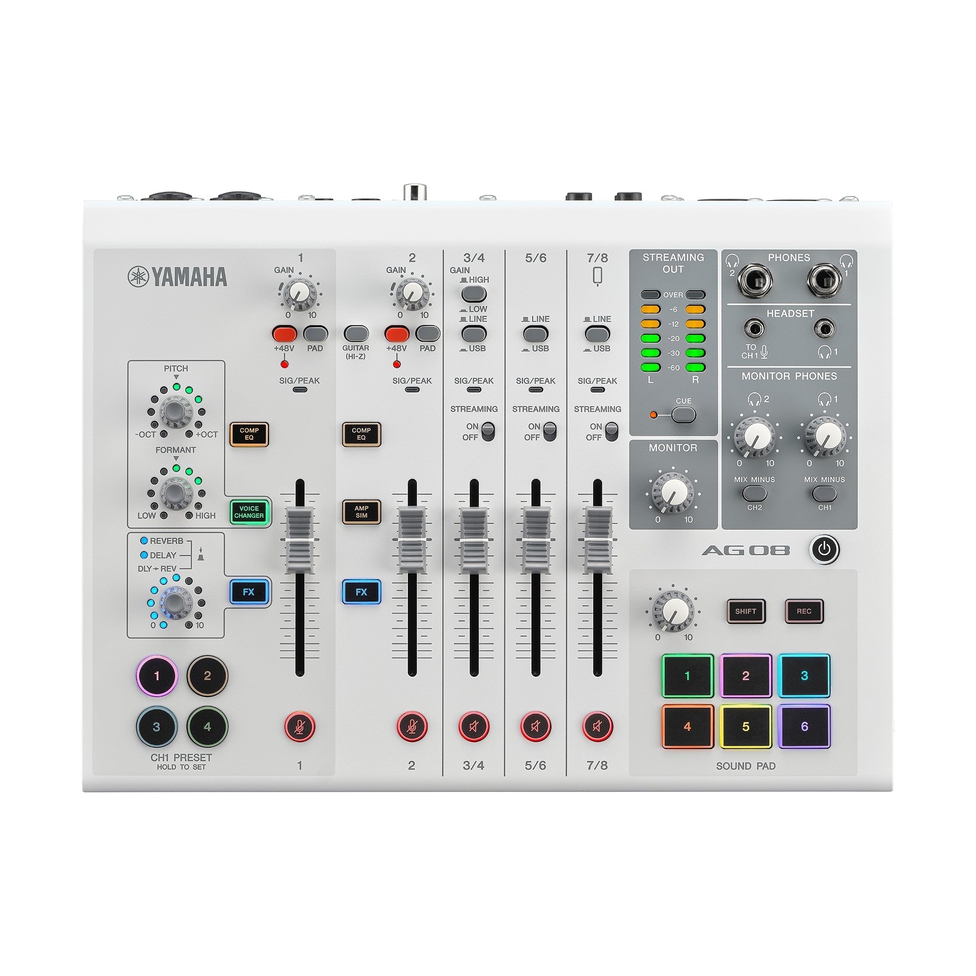 Yamaha AG08 8-channel Mixer / Audio Interface / Podcast - White |  YAMAHA PRO AUDIO |  AUDIO INTERFACE |  Zoso Music