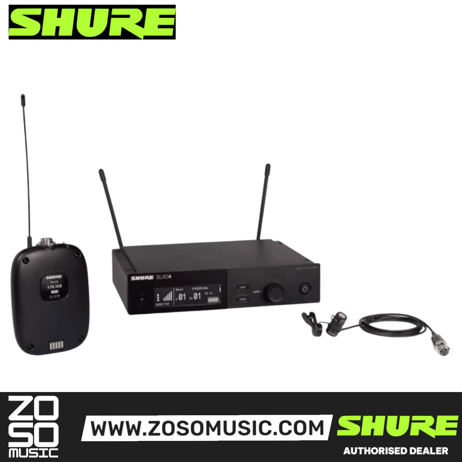 Shure SLXD14/83 Wireless System with SLXD1 Bodypack Transmitter and WL183 Lavalier Microphone with Free Gator GM-1W Wireless Bag, SHURE, WIRELESS MICROPHONE SYSTEM, shure-wireless-microphone-system-slxd14a-83, ZOSO MUSIC SDN BHD