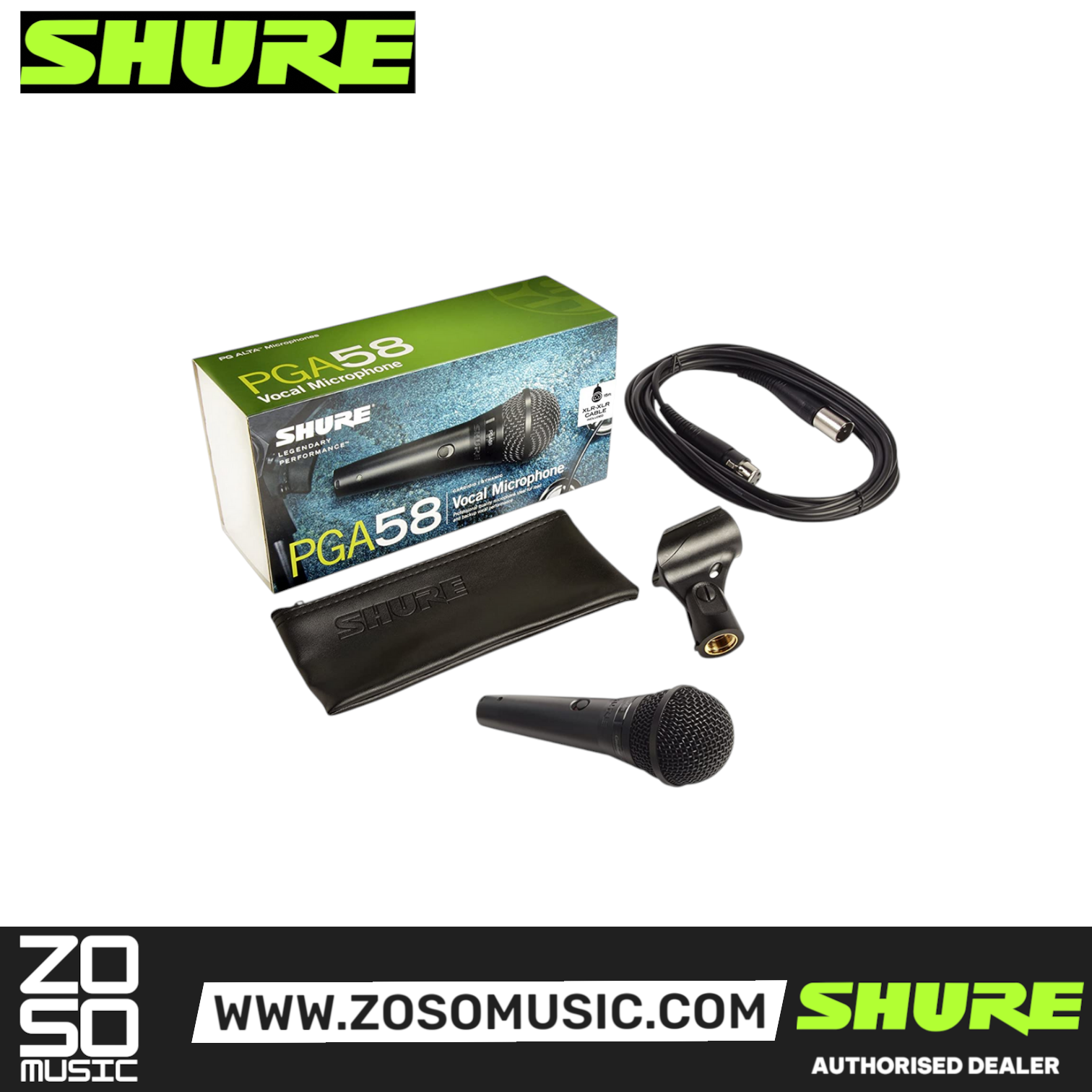 Shure PGA58-QTR Cardioid Dynamic Vocal Microphone, XLR-QTR Cable (PGA58 QTR/ PGA58QTR / PGA-58), SHURE, MICROPHONE, shure-microphone-pga58-qtr, ZOSO MUSIC SDN BHD