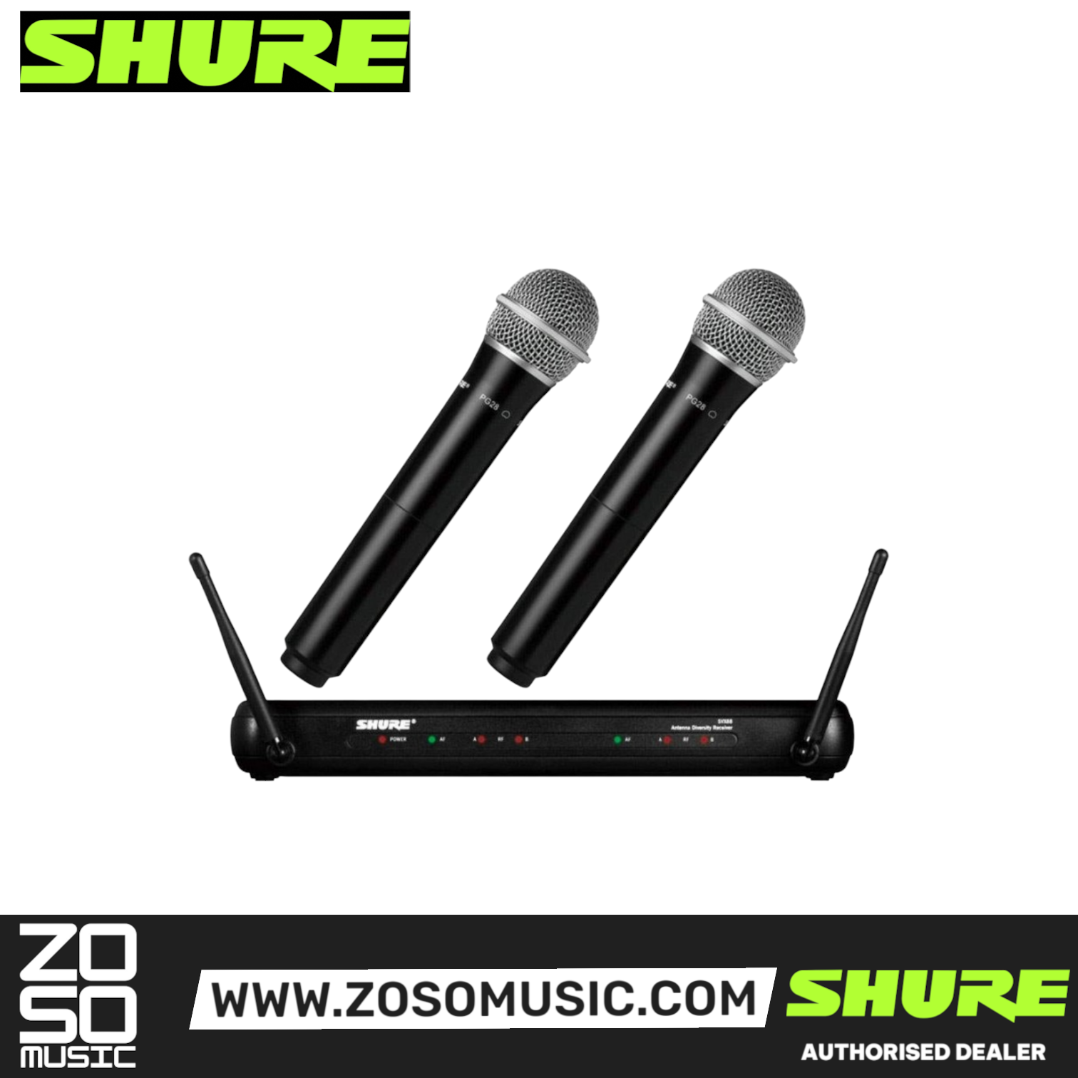 Shure SVX288/PG28 Dual Handheld Wireless Microphone System, SVX88 Dual Diversity Receiver & Dual PG28 Handheld Microphone with Free Gator GM-2W Wireless Bag, SHURE, WIRELESS MICROPHONE SYSTEM, shure-wireless-microphone-system-svx288-pg28, ZOSO MUSIC SDN BHD