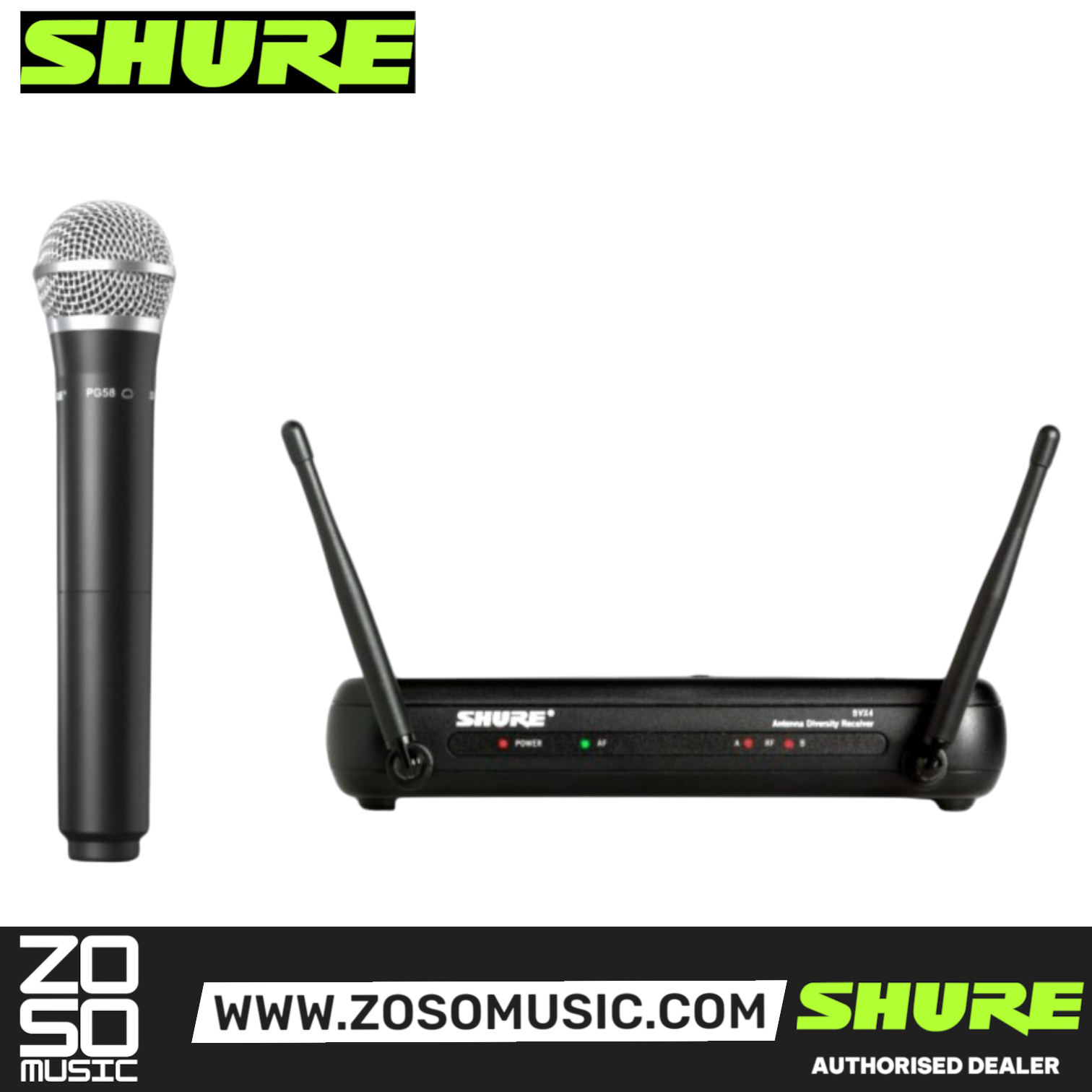 Shure SVX24/PG58 Wireless Vocal System, SVX4 Diversity Receiver, SVX2 Handheld Transmitter & PG58 Handheld Microphone with Free Gator GM-1W Wireless Bag, SHURE, WIRELESS MICROPHONE SYSTEM, shure-wireless-microphone-system-svx24-pg58, ZOSO MUSIC SDN BHD