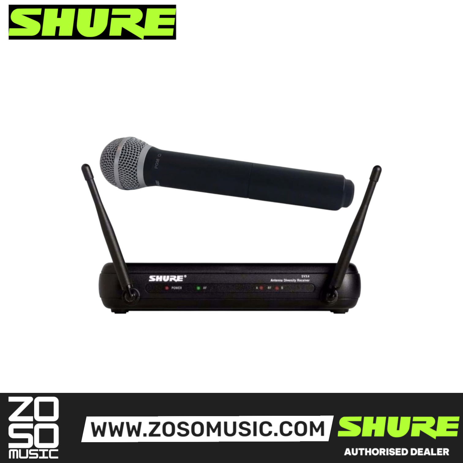 Shure SVX24/PG58 Wireless Vocal System, SVX4 Diversity Receiver, SVX2 Handheld Transmitter & PG58 Handheld Microphone with Free Gator GM-1W Wireless Bag, SHURE, WIRELESS MICROPHONE SYSTEM, shure-wireless-microphone-system-svx24-pg58, ZOSO MUSIC SDN BHD