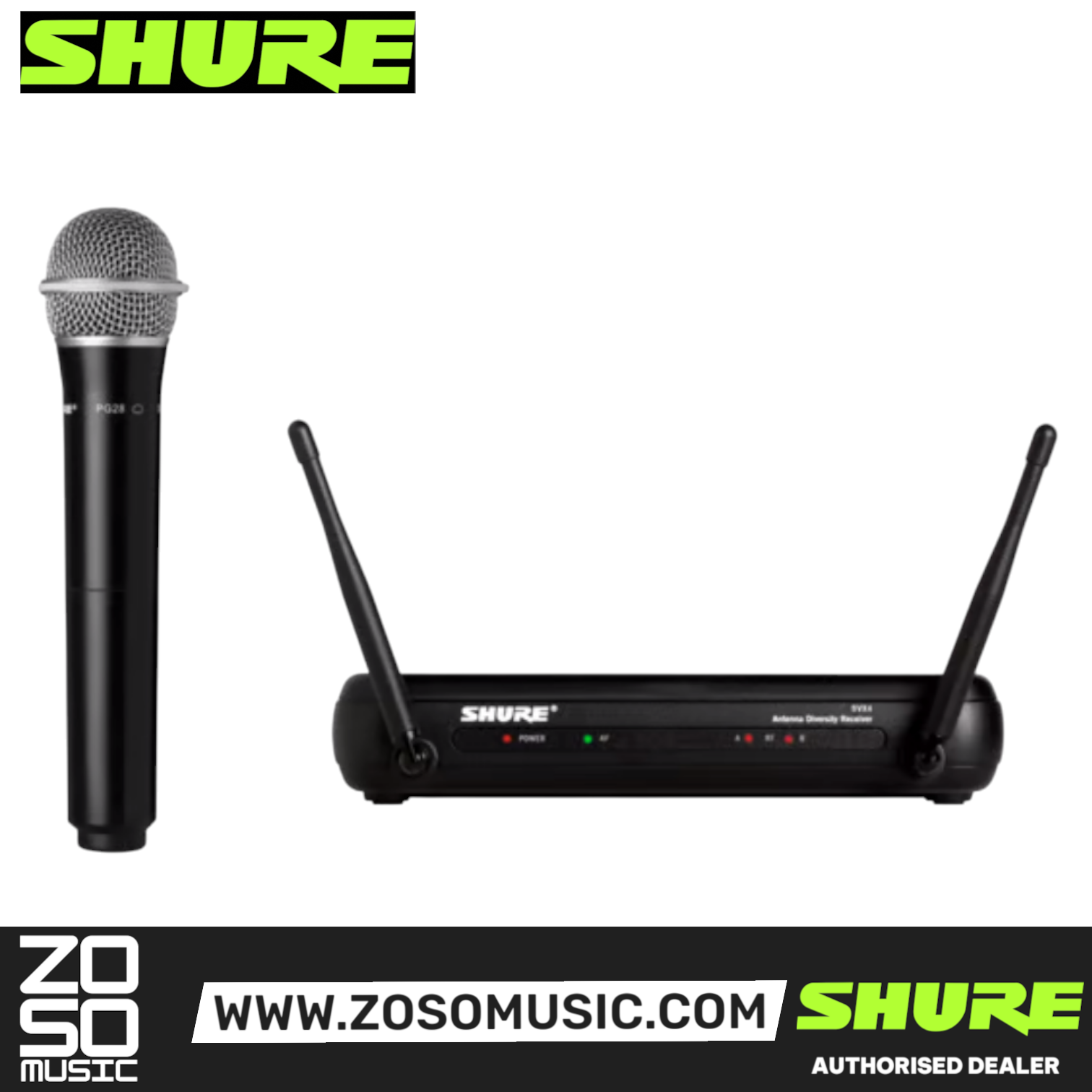 Shure SVX24/PG28 Handheld Wireless Microphone System, SVX4 Diversity Receiver, SVX2 Handheld Transmitter & PG28 Microphone with Free Gator GM-1W Wireless Bag, SHURE, WIRELESS MICROPHONE SYSTEM, shure-wireless-microphone-system-svx24-pg28, ZOSO MUSIC SDN BHD