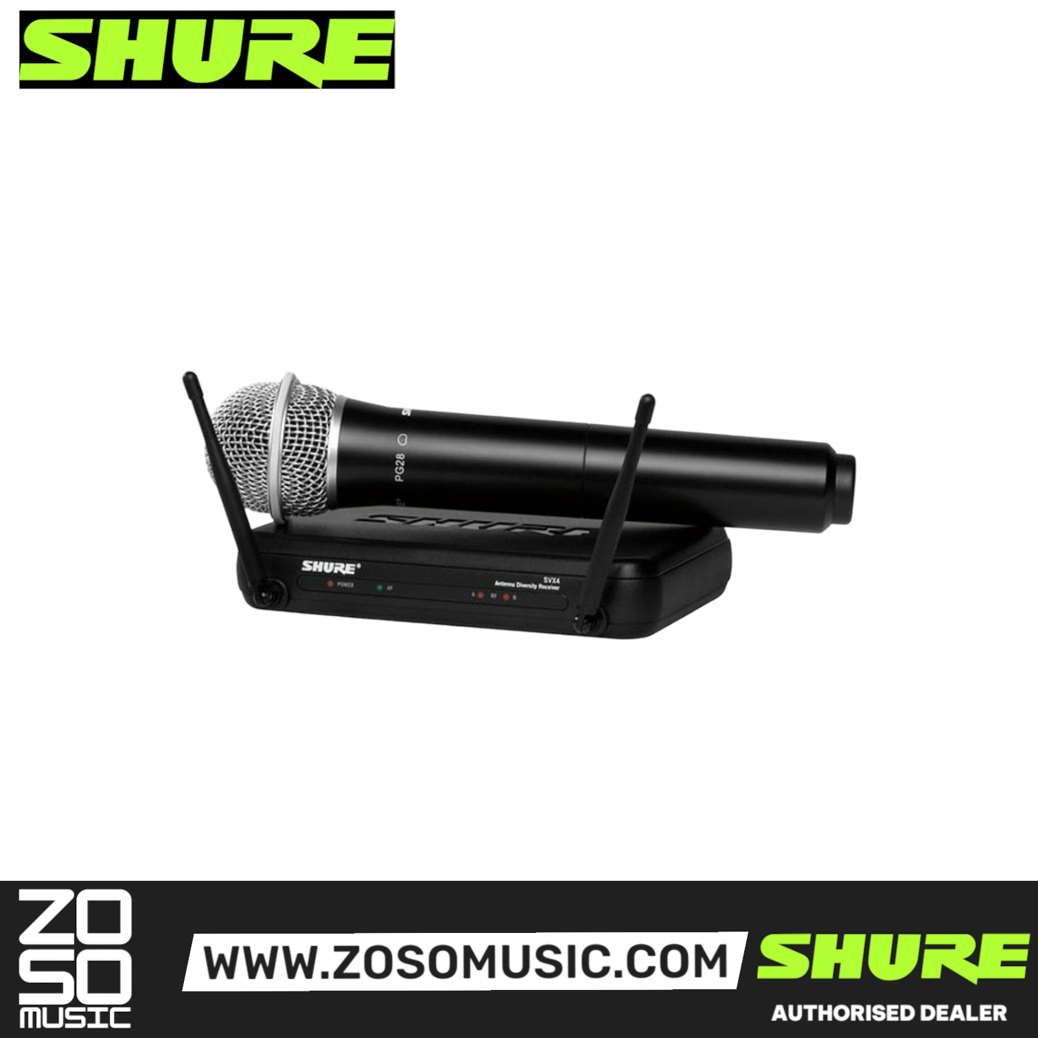 Shure SVX24/PG28 Handheld Wireless Microphone System, SVX4 Diversity Receiver, SVX2 Handheld Transmitter & PG28 Microphone with Free Gator GM-1W Wireless Bag, SHURE, WIRELESS MICROPHONE SYSTEM, shure-wireless-microphone-system-svx24-pg28, ZOSO MUSIC SDN BHD