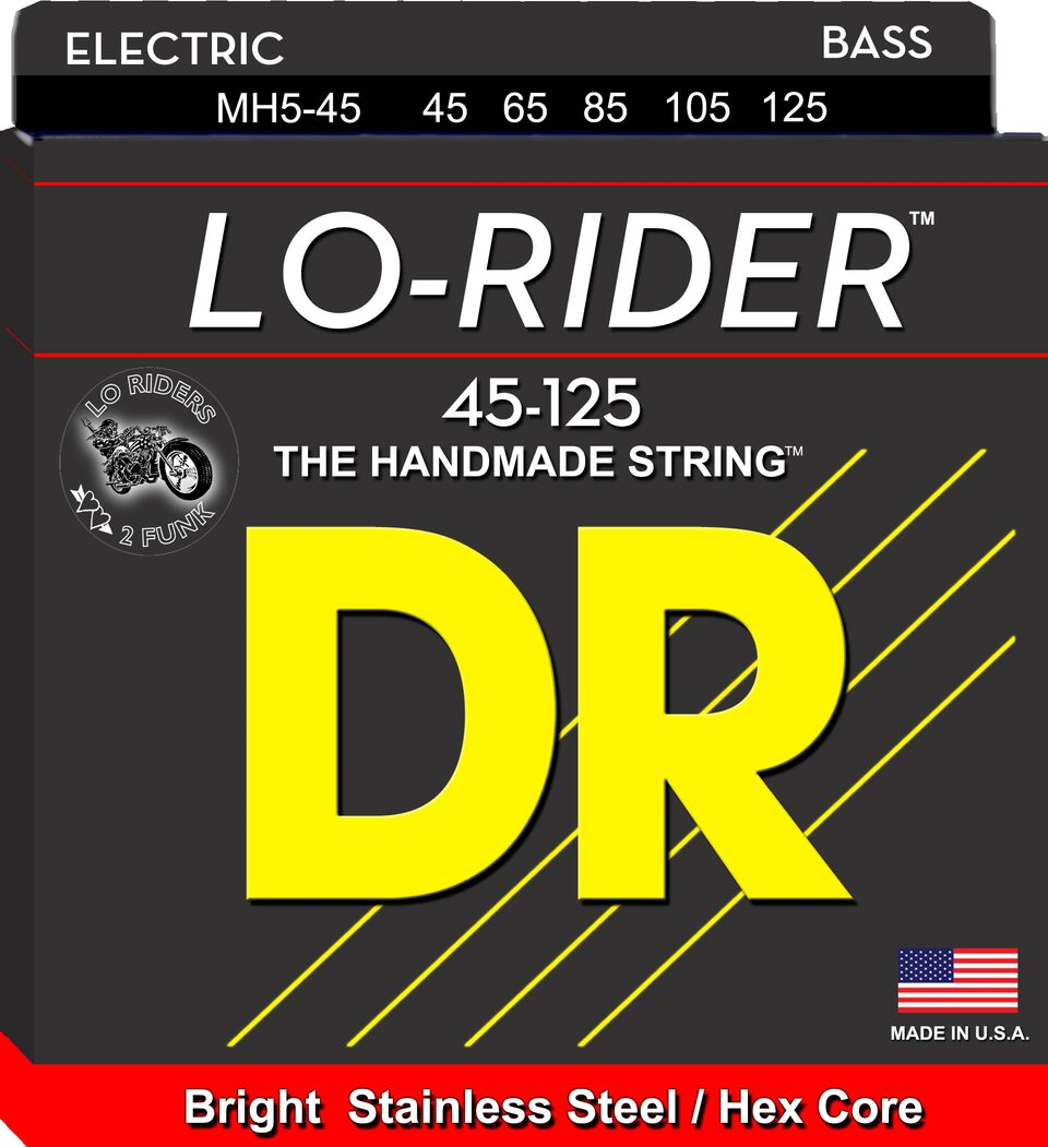 DR Strings MH5-45 LO-RIDER Stainless Steel Bass Strings | 5-String Medium (045 - 125) |  DR STRINGS |  STRINGS-BASS GUITAR |  Zoso Music