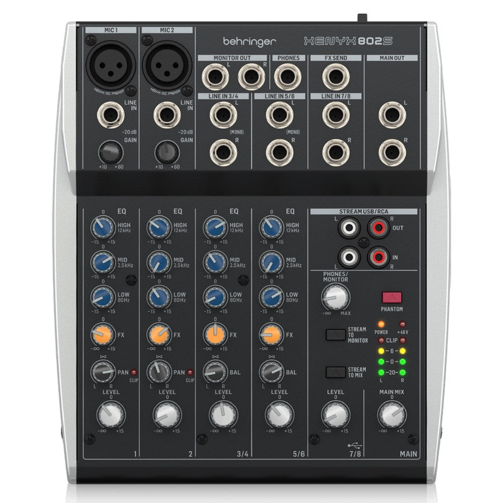 Behringer XENYX 802S Premium Analog 8-Input Mixer with USB Audio Streaming Interface - Zoso Music