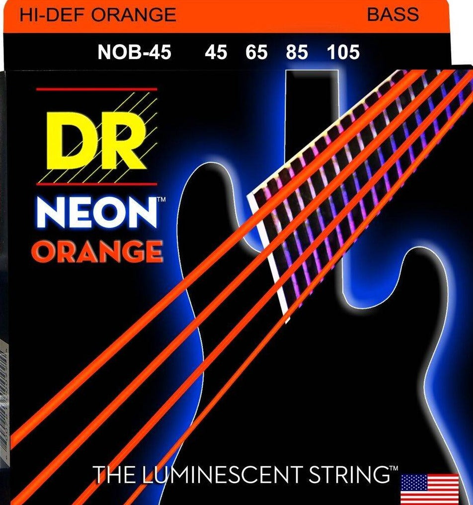 DR Strings NOB-45 NEON Orange Coated Nickel Plated Bass Strings | 4-String Medium (045 - 105)
