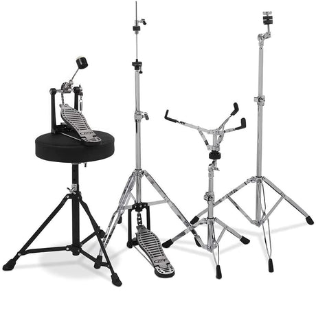 DW PDP Center Stage 5-pc Complete Drum Kit with Hardware, Stool & Cymbals - Diamond White Sparkle