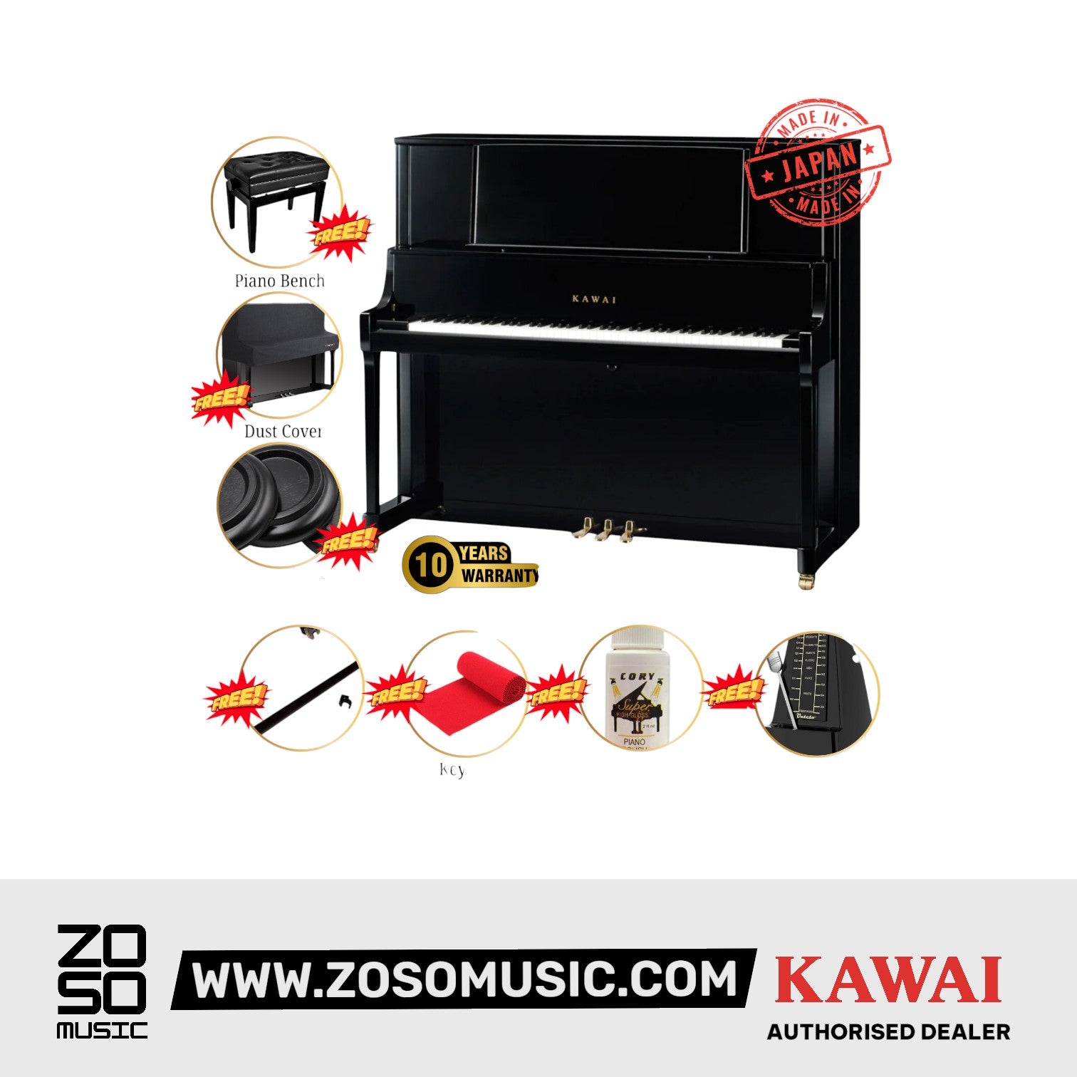 Kawai K800 [Made In Japan] ATX4 Hybrid Upright Piano (Height: 134 cm) - Ebony Polish |  KAWAI |  PIANO-UPRIGHT |  Zoso Music