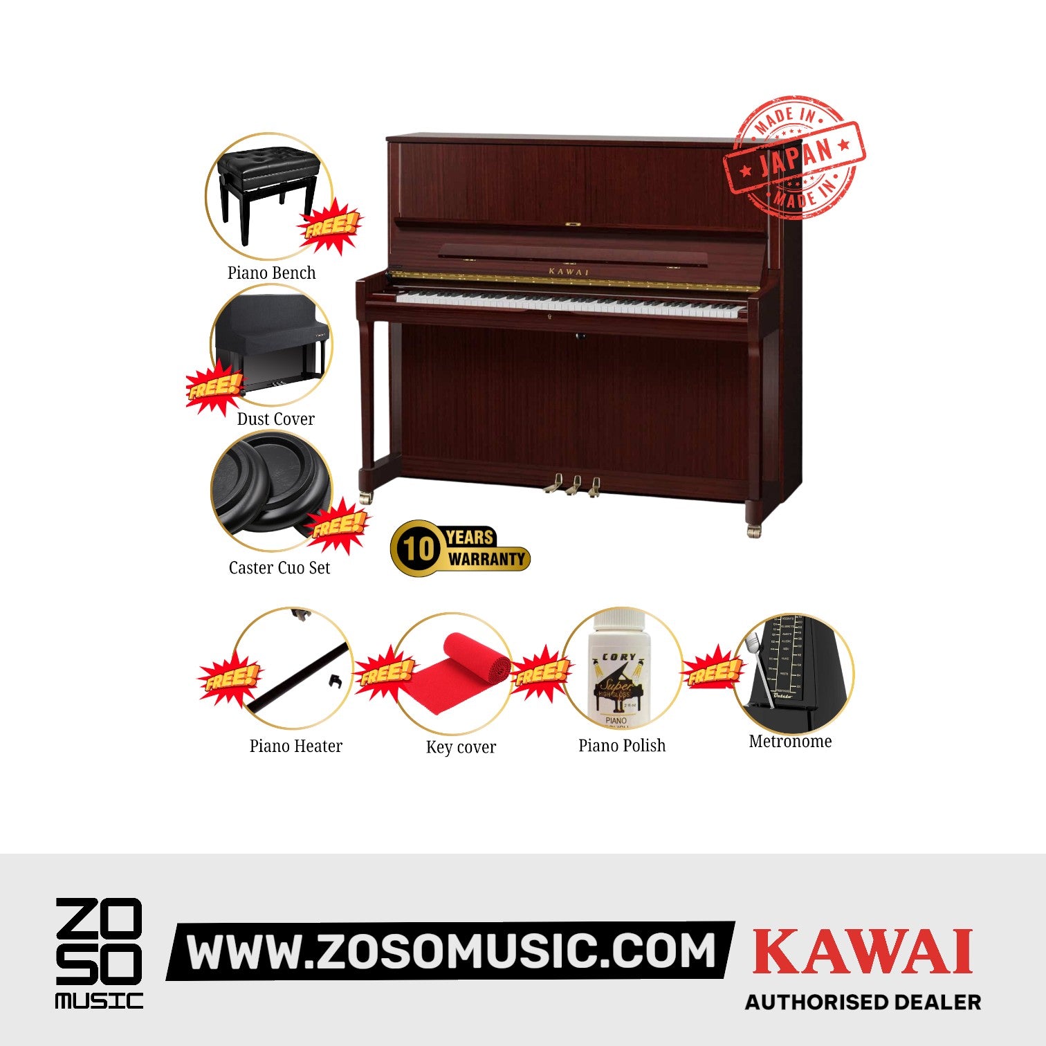 Kawai K-500 [Made In Japan] Professional Acoustic Upright Piano (Height: 130 cm) - Sapele Mahogany Polish |  KAWAI |  PIANO-ACOUSTIC |  Zoso Music