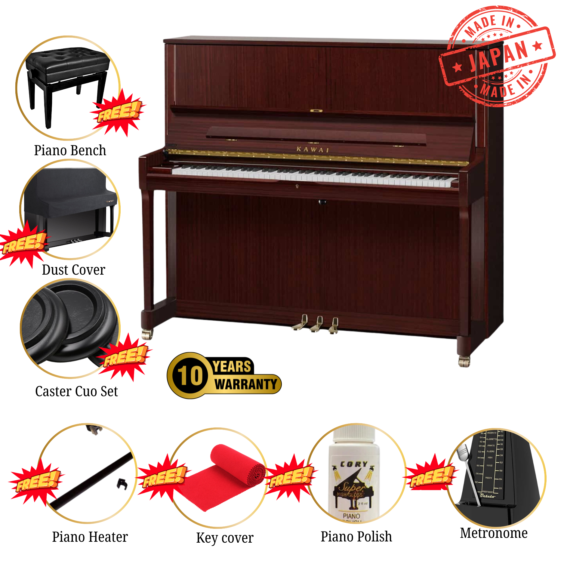 Kawai K-500 [Made In Japan] Professional Acoustic Upright Piano (Height: 130 cm) - Sapele Mahogany Polish