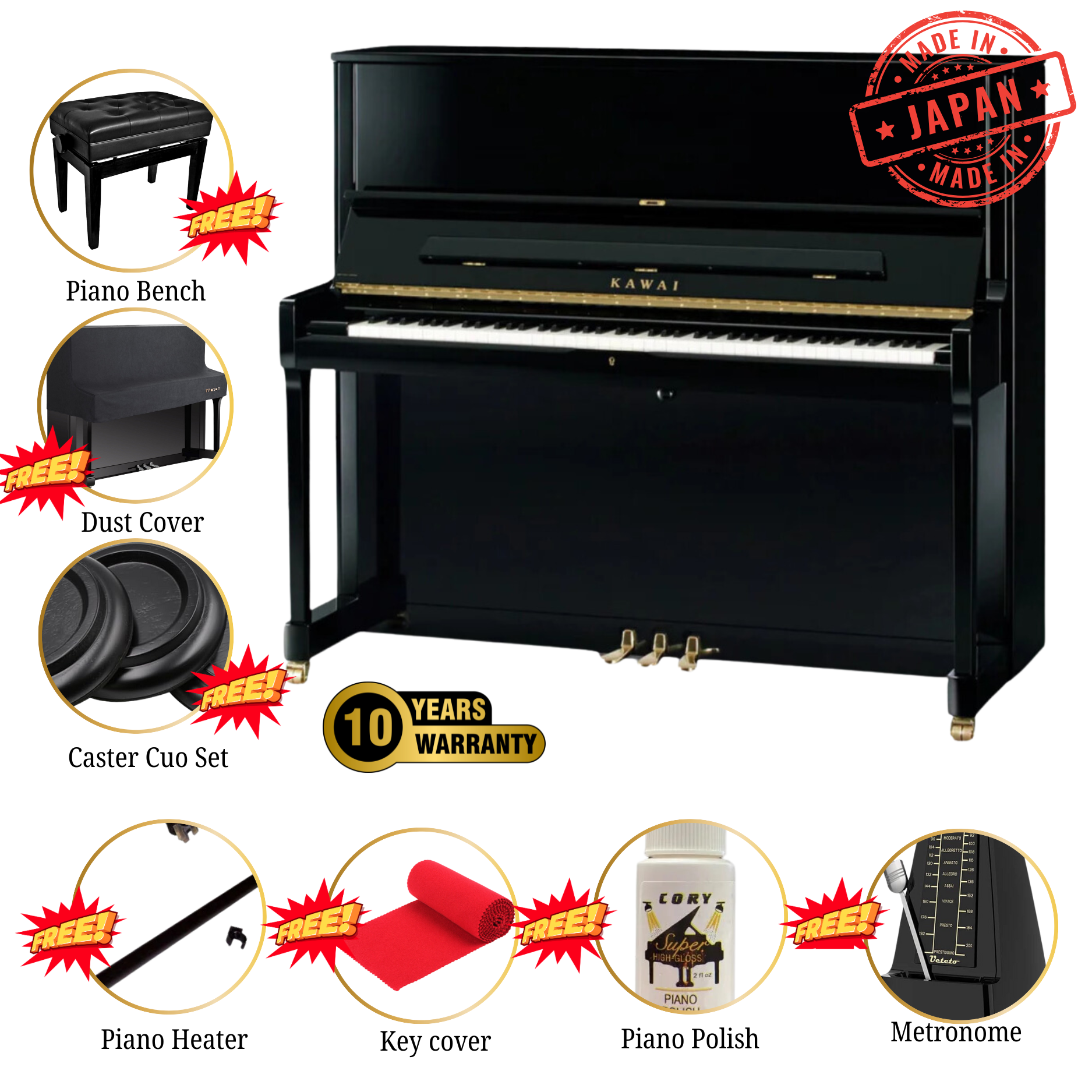 Kawai K400 [Made In Japan]-ATX4 Hybrid Upright Piano (Height: 122 cm) - Ebony Polish