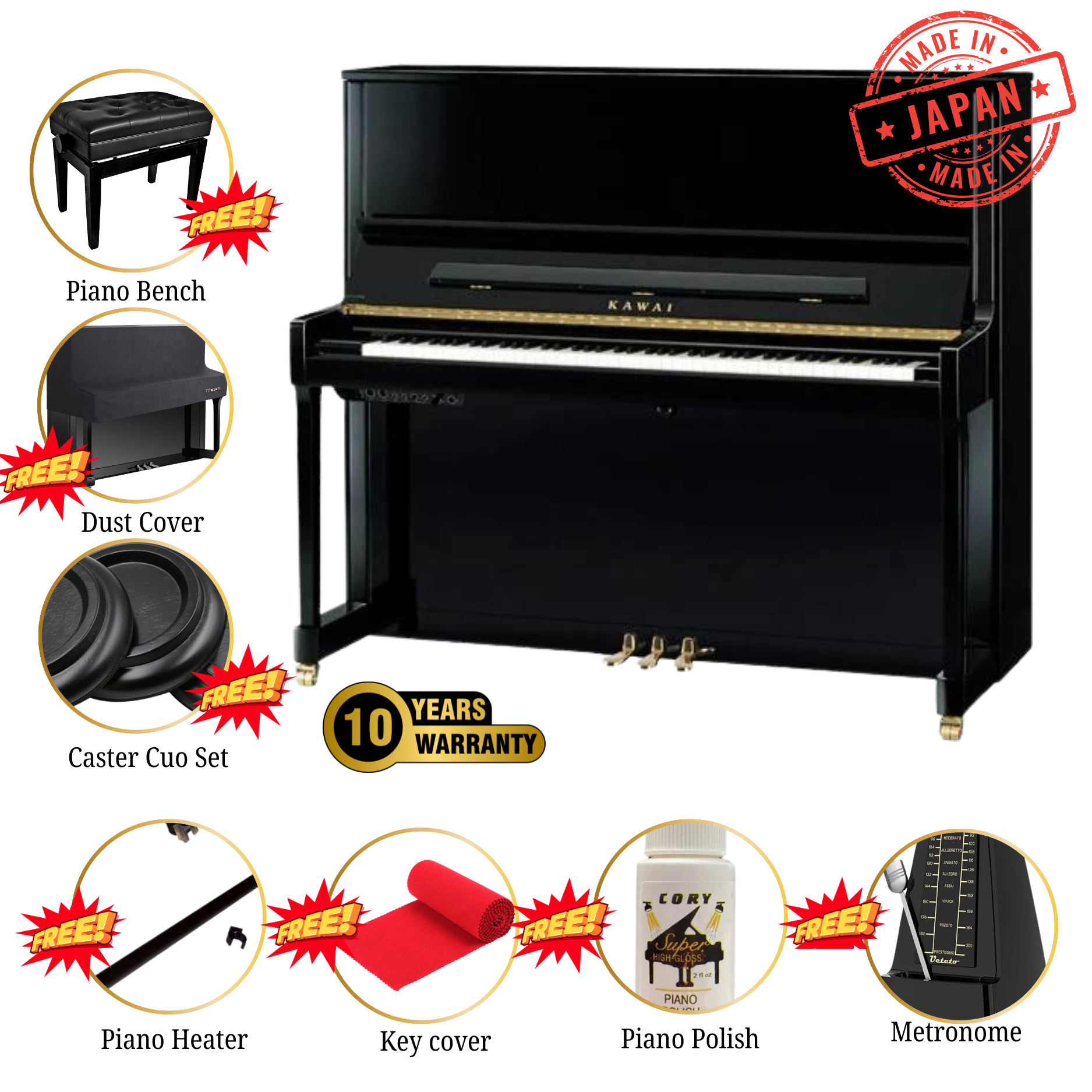 Kawai K600 [Made In Japan] ATX4 Hybrid Upright Piano (Height: 134 cm) - Ebony Polish