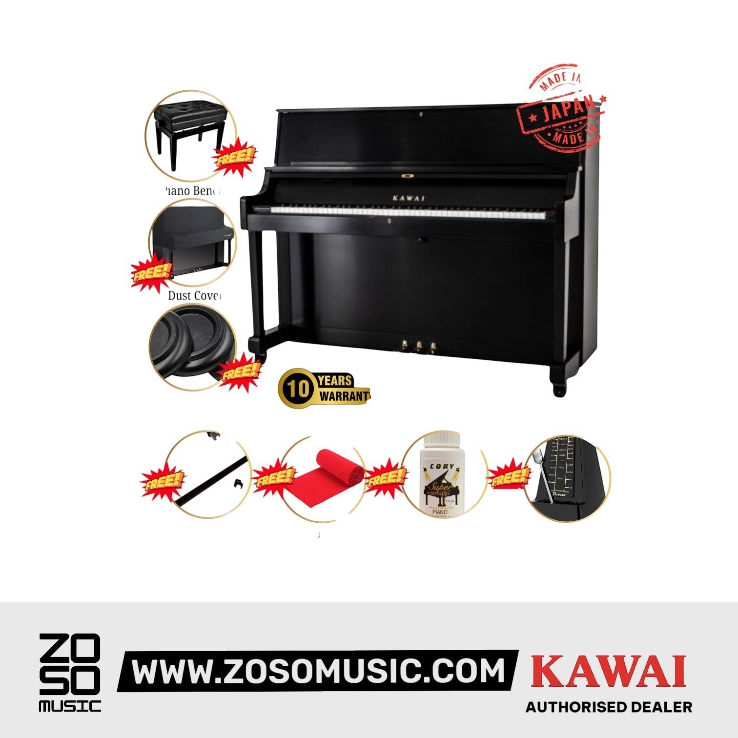 Kawai K700 [Made In Japan] ATX4 Hybrid Upright Piano (Height: 130 cm) - Ebony Polish |  KAWAI |  PIANO-UPRIGHT |  Zoso Music