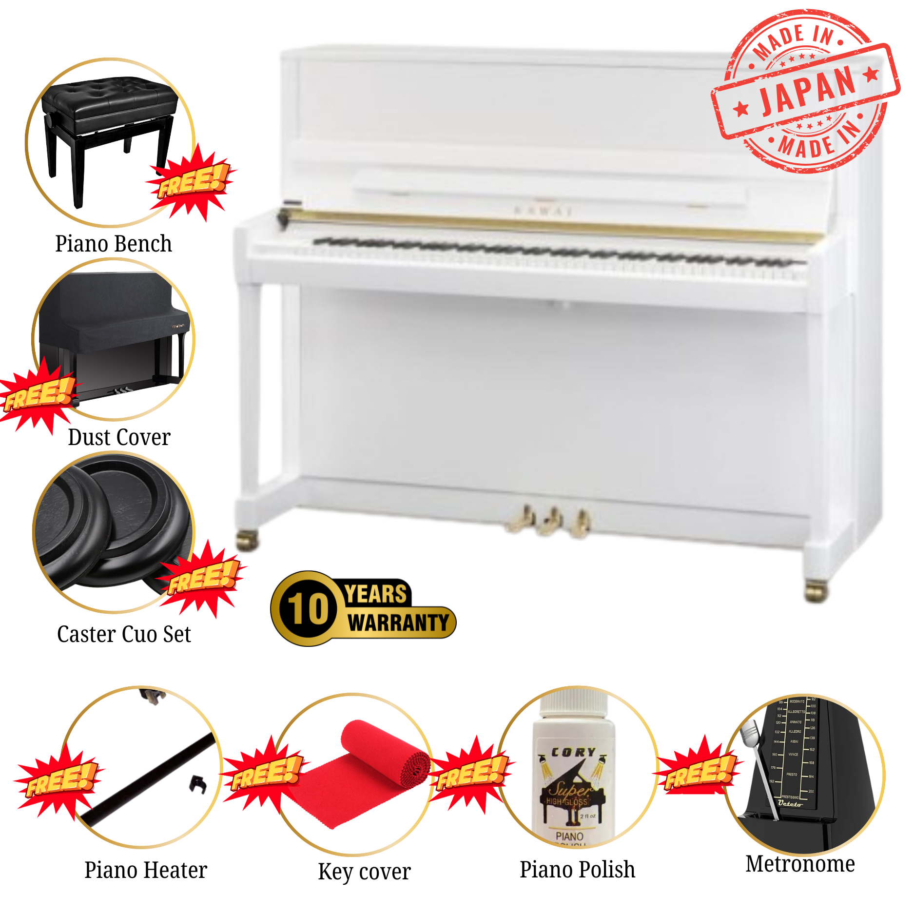 Kawai K-300 [Made In Japan] Professional Acoustic Upright Piano (Height: 122 cm) - White Polish |  KAWAI |  PIANO-ACOUSTIC |  Zoso Music