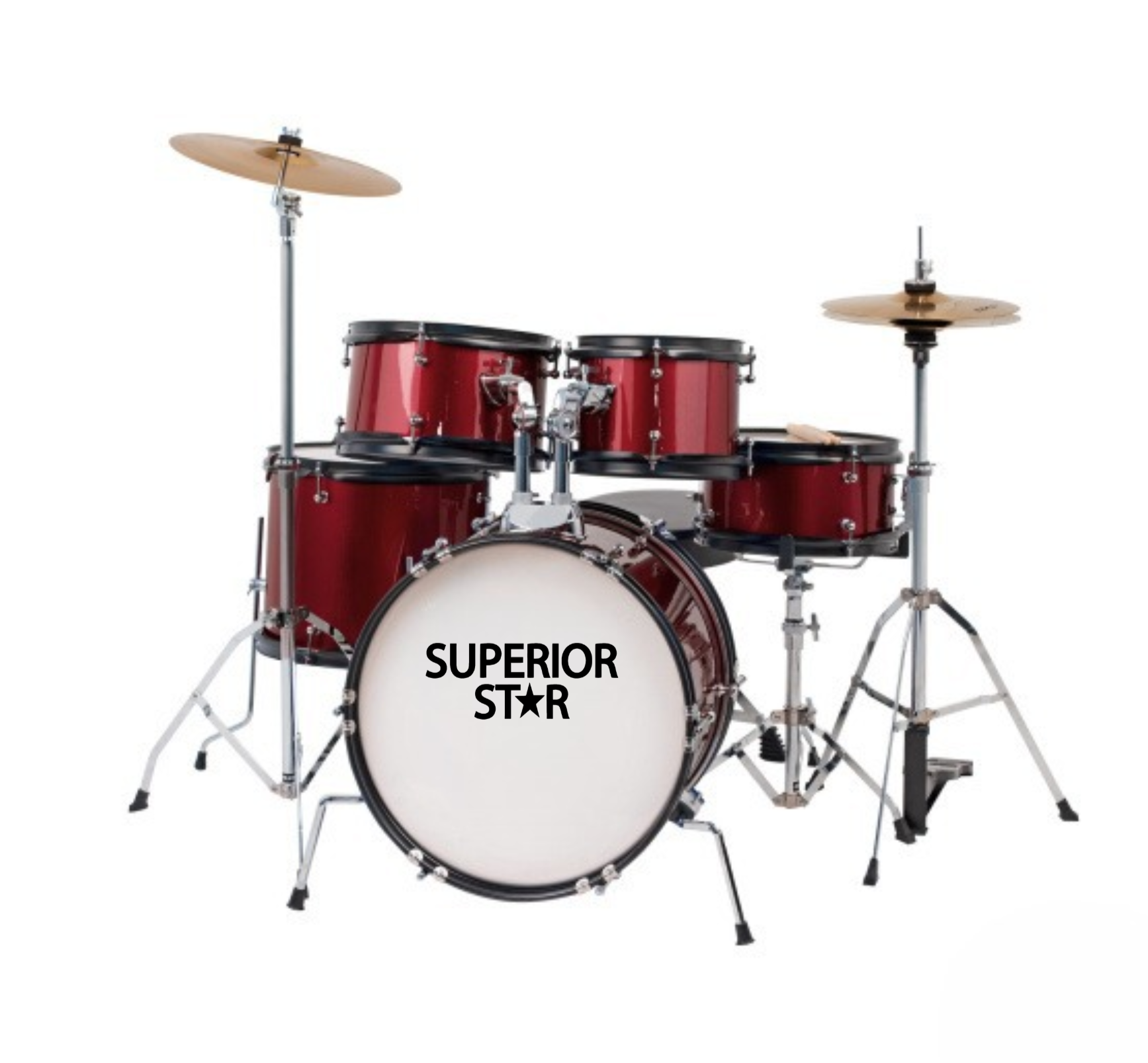 Superiorstar 5-piece Junior Drum Set with 16'' Bass Drum - Red *Include 3-pcs Cymbal Set , Drumsticks and Throne* |  SUPERIORSTAR |  DRUM-ACOUSTIC |  Zoso Music
