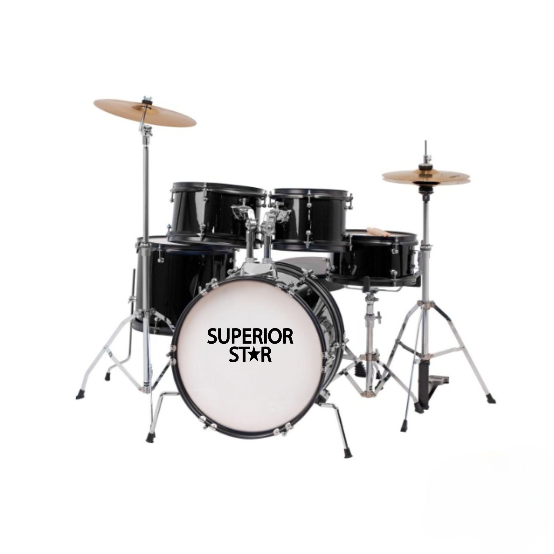 Superiorstar 5-piece Junior Drum Set with 16'' Bass Drum - Black *Include 3-pcs Cymbal Set , Drumsticks and Throne* |  SUPERIORSTAR |  DRUM-ACOUSTIC |  Zoso Music