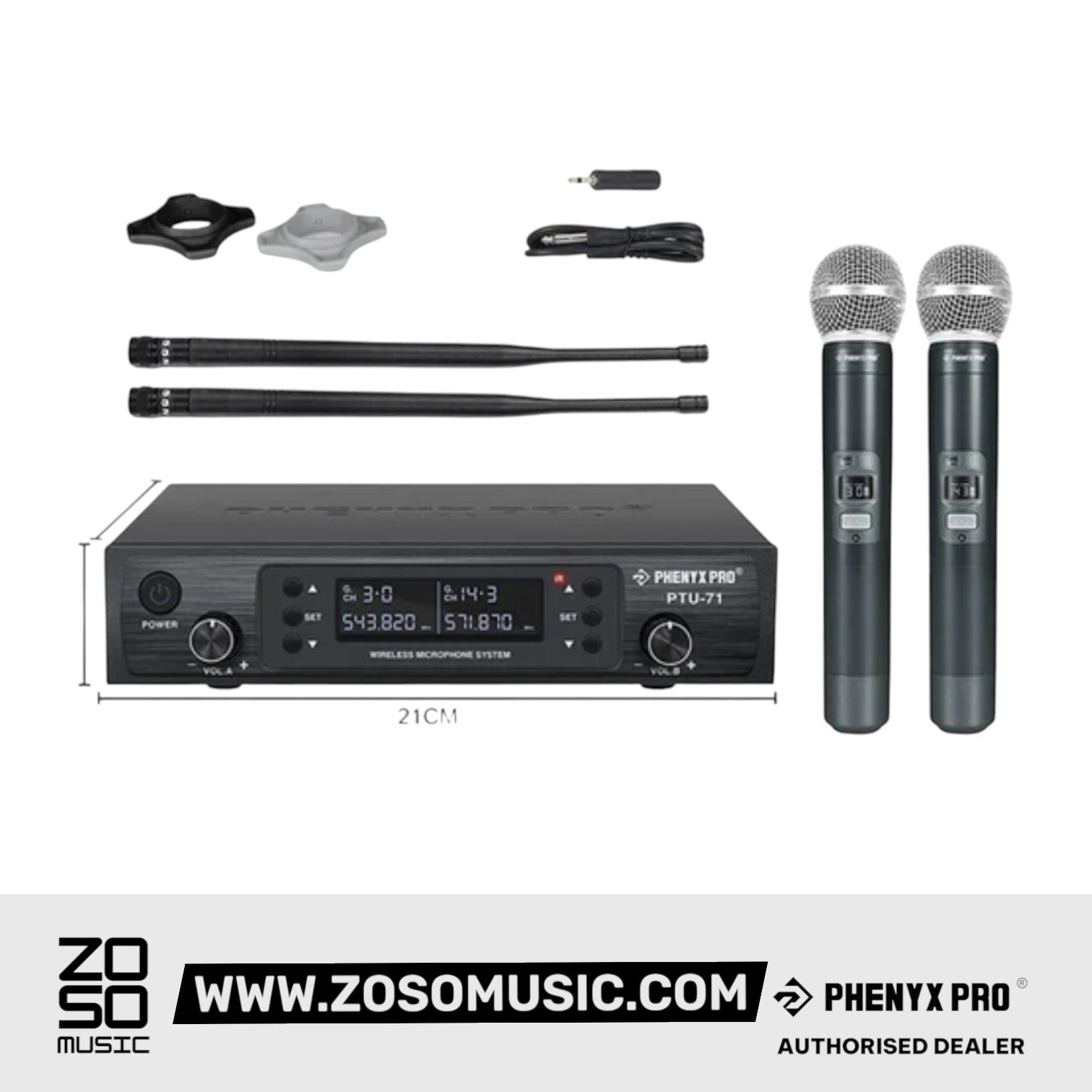 Phenyx Pro Best Budget Wireless PTU-71A Dual Handheld UHF Wireless Microphone System | Zoso Music Sdn Bhd
