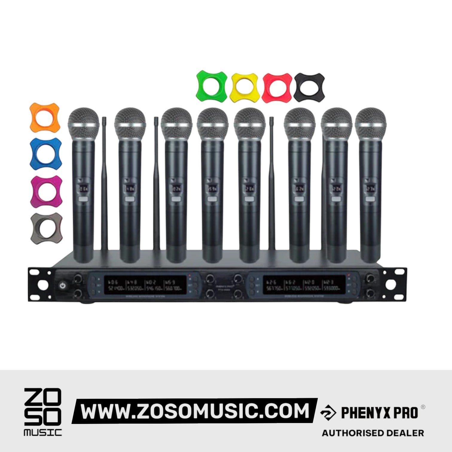 Phenyx Pro Best Budget Wireless PTU-6000 8-channel UHF Wireless Microphone System, 8x Hanheld Dynamic Microphones | Zoso Music Sdn Bhd