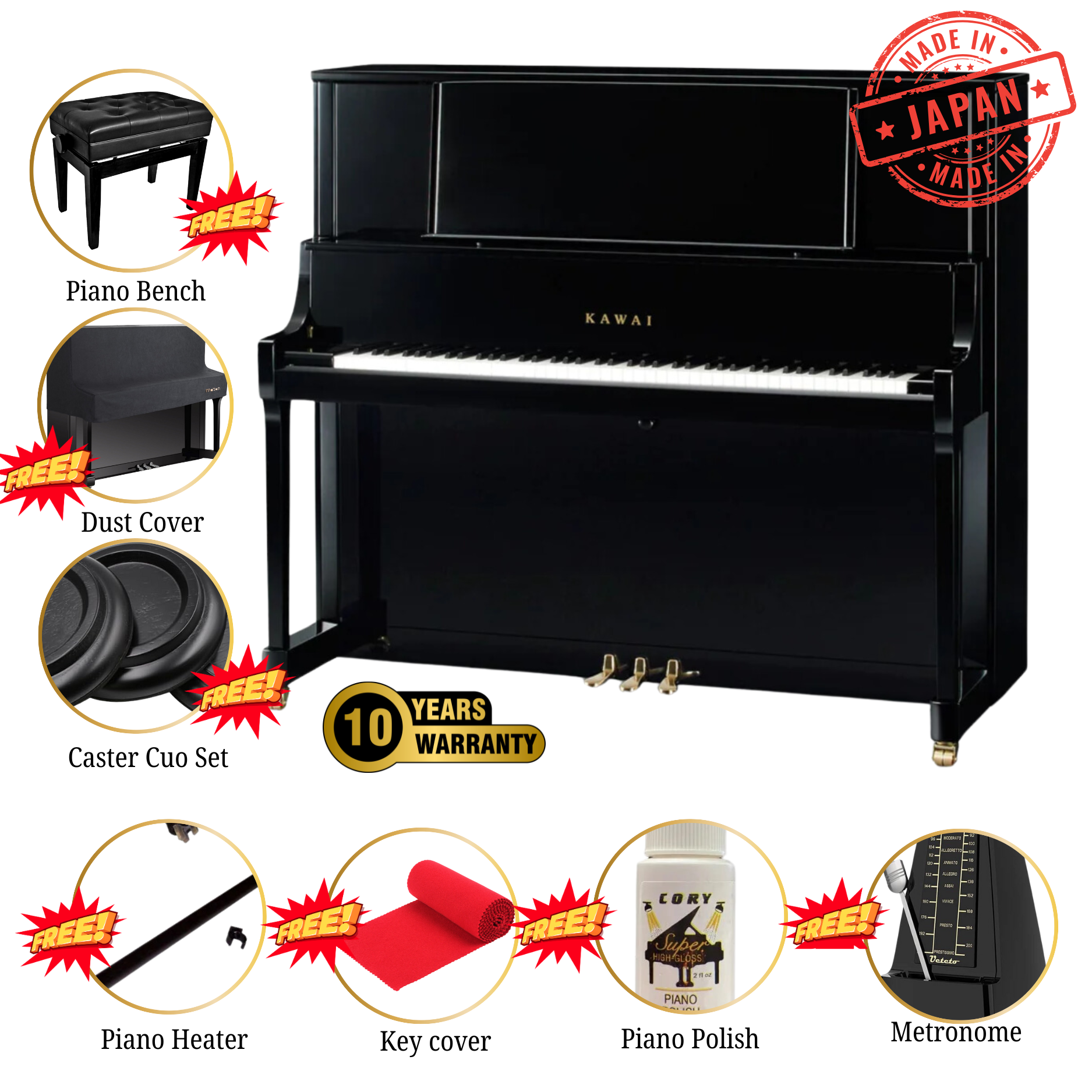 Kawai K-800 [Made In Japan] AS Professional Acoustic Upright Piano (Height: 134 cm) - Ebony Polish