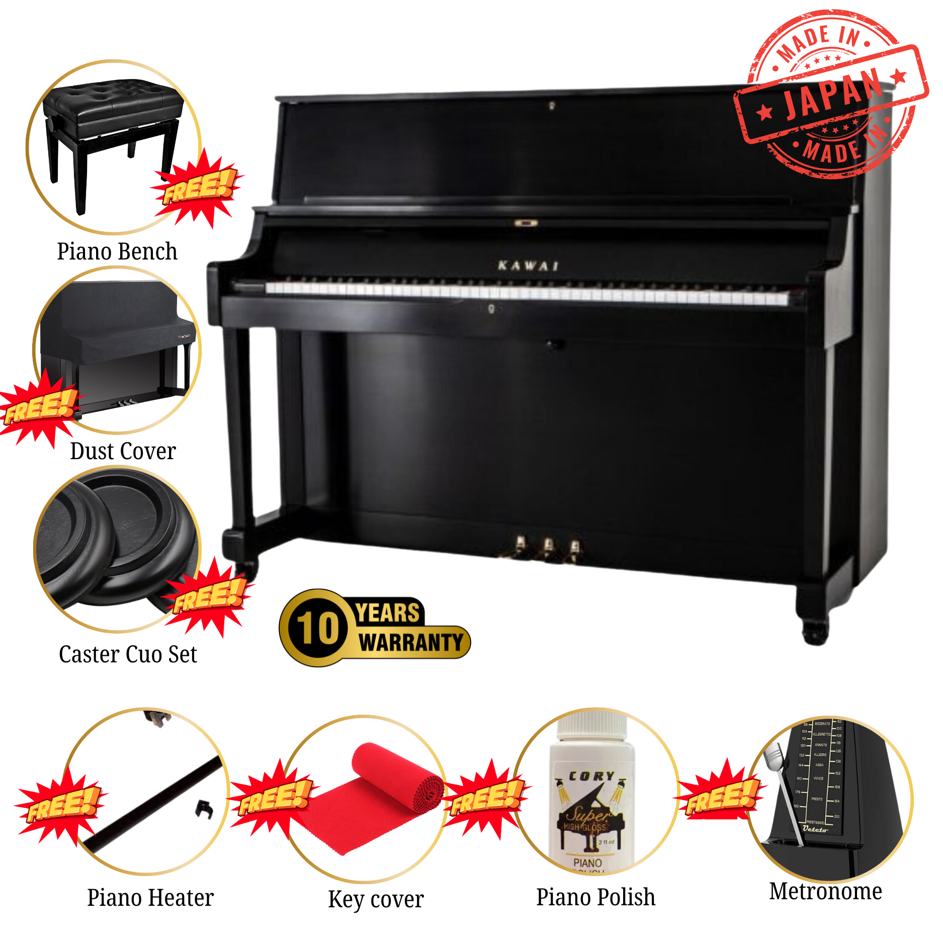 Kawai K700 [Made In Japan]  AURES2 Hybrid Upright Piano (Height: 130 cm) - Ebony Polis