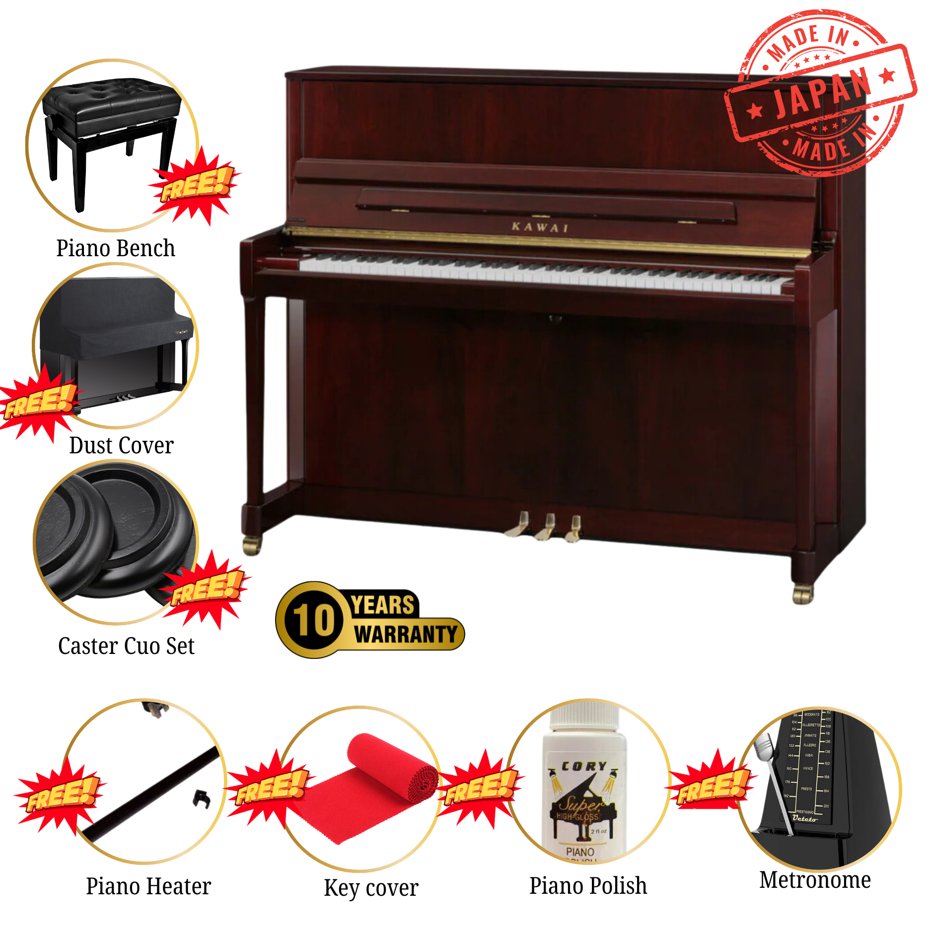 Kawai K-300 [Made In Japan] Professional Acoustic Upright Piano (Height: 122 cm) - Mahogany Polish |  KAWAI |  PIANO-ACOUSTIC |  Zoso Music