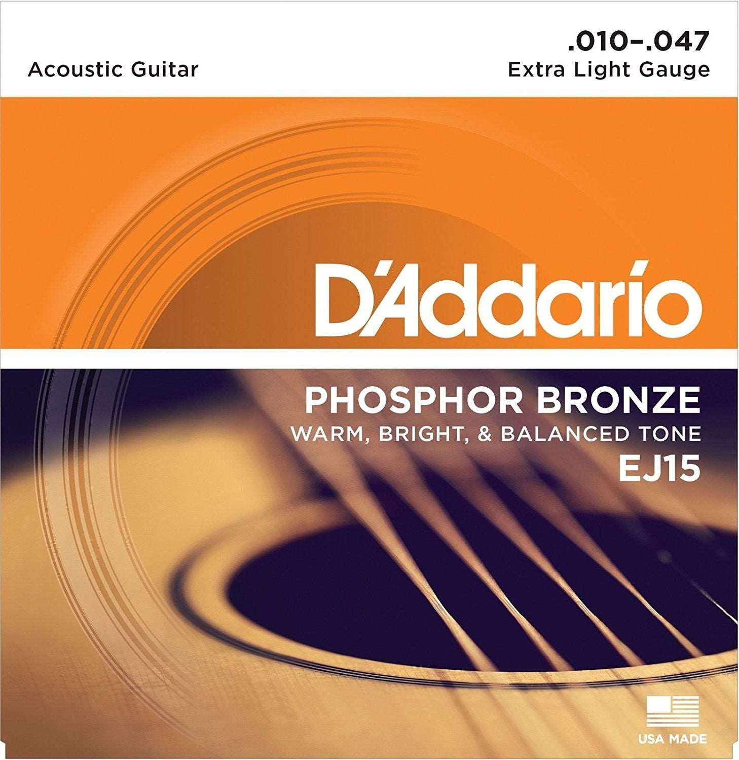D'ADDARIO EJ15 PHOSPHOR BRONZE ACOUSTIC GUITAR STRINGS, EXTRA LIGHT (.010-.047) | D'ADDARIO , Zoso Music