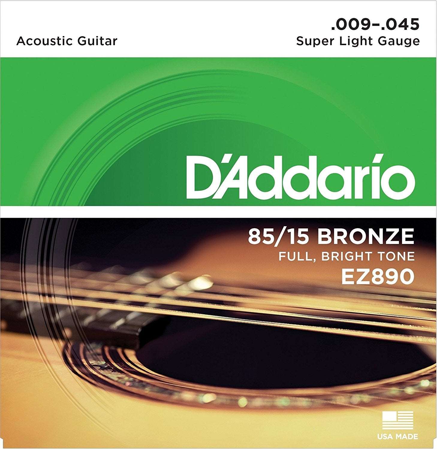 D'ADDARIO EZ890 85/15 GREAT AMERICAN BRONZE ACOUSTIC GUITAR STRINGS, SUPER LIGHT (.009-.045) | D'ADDARIO , Zoso Music