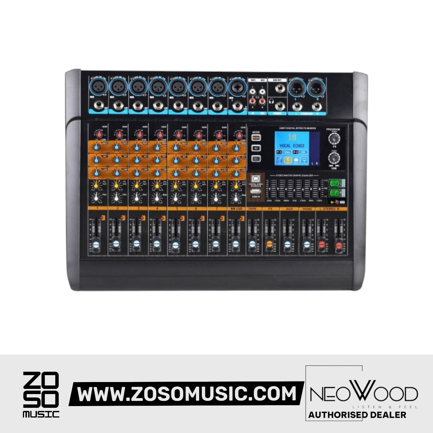 Neowood DM80 Powered Mixer 8 Ch, 2x150w @8ω | Zoso Music Sdn Bhd