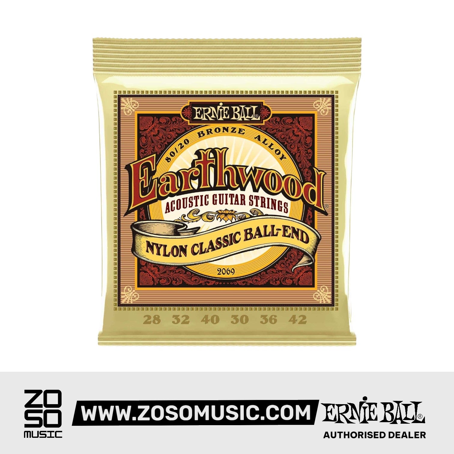 Ernie Ball Earthwood 80/20 Bronze Folk Nylon Classical Guitar Strings, 28-42 | Zoso Music Sdn Bhd