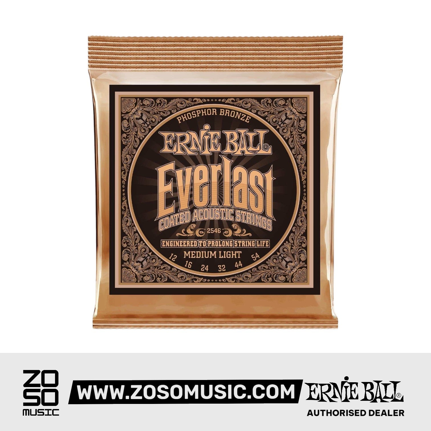 Ernie Ball Everlast Medium Light Coated Phosphor Bronze Acoustic Guitar Strings, 12-54 | Zoso Music Sdn Bhd