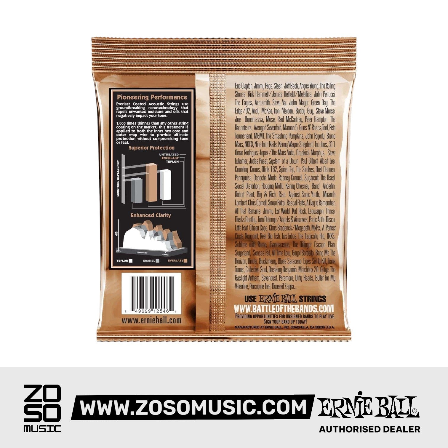 Ernie Ball Everlast Medium Light Coated Phosphor Bronze Acoustic Guitar Strings, 12-54
